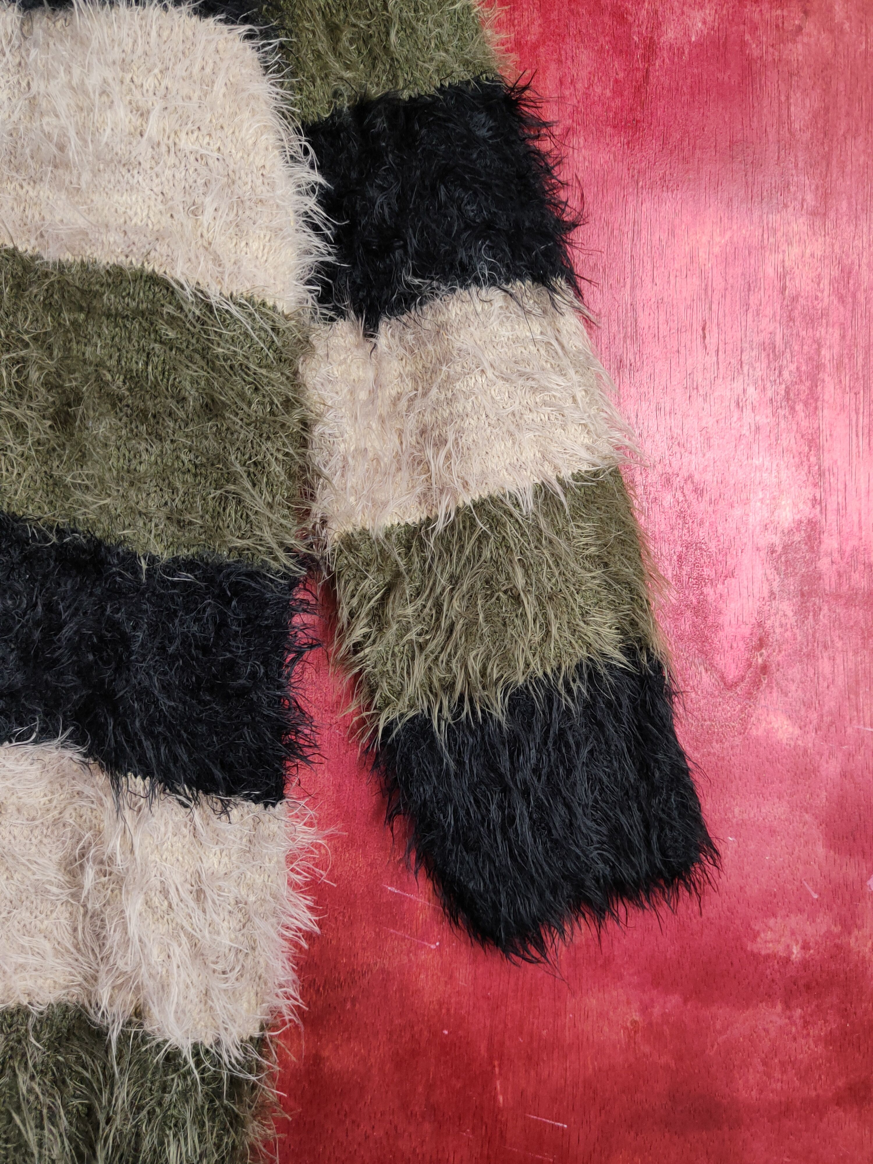 Homespun Knitwear Q.F.M Black Olive Shag Shaggy Fur Mohair Knitwear #S1975 Size XL / US 12-14 / IT 48-50 - 6 Thumbnail