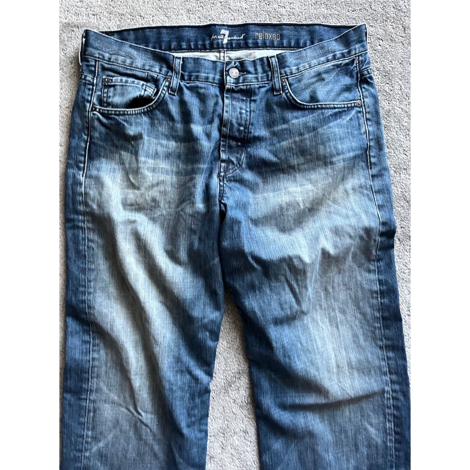 7 For All Mankind 7 FOR ALL MANKIND Jeans Relaxed Men Mid Rise Blue 36 Denim 5-Pocket Zipper Button Inseam 31 Socket Cut Off Hemmed Vintage No Size US 36 / EU 52 - 5 Thumbnail