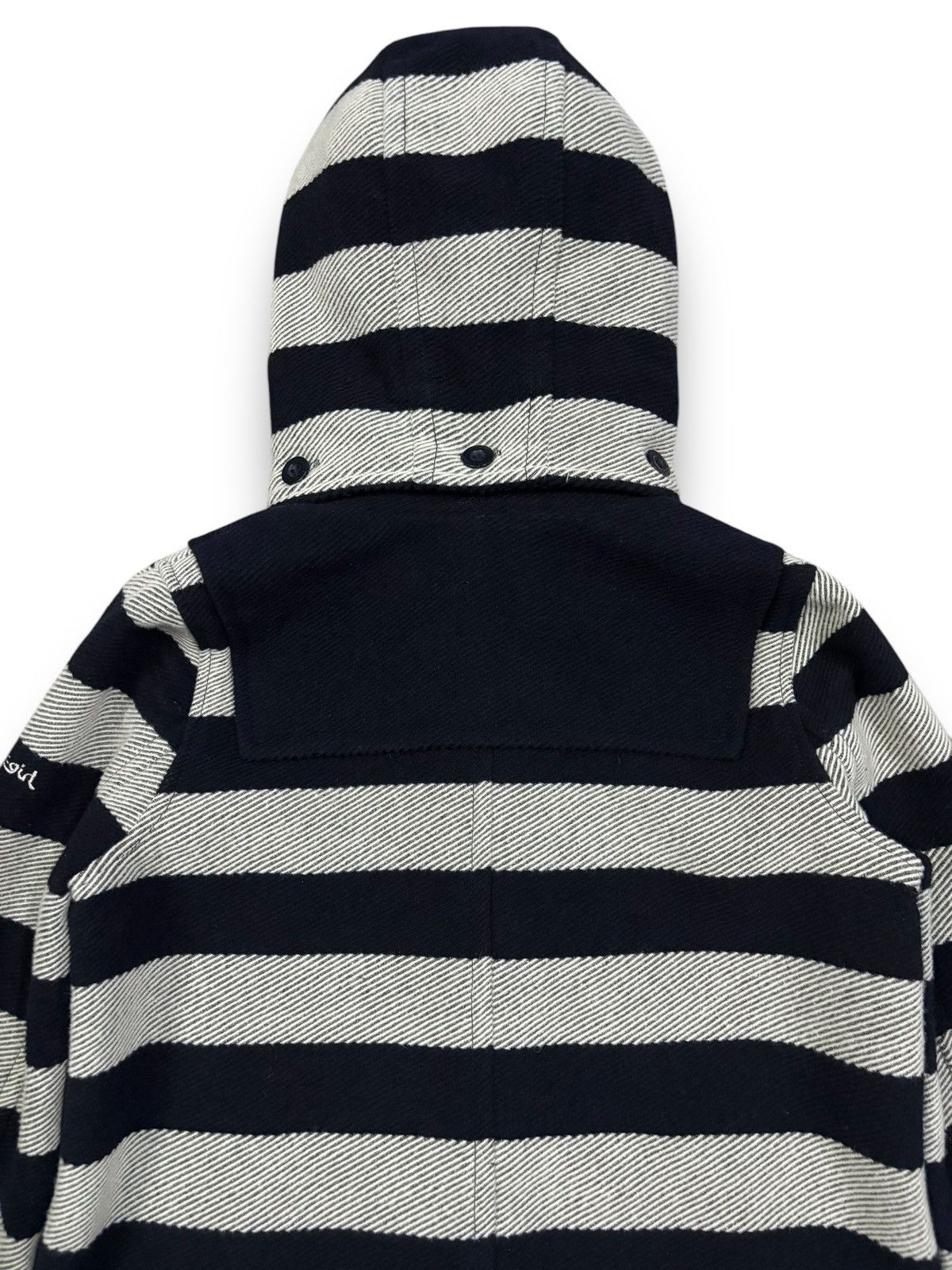 X-Girl X-Girl Navy & Grey Striped Wool Blend Hooded Duffle Jacket Size M / US 6-8 / IT 42-44 - 15 Thumbnail