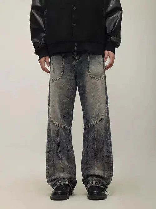 Jean Vintage washed distressed patchwork wide-leg jeans Size US 32 / EU 48 - 5 Thumbnail