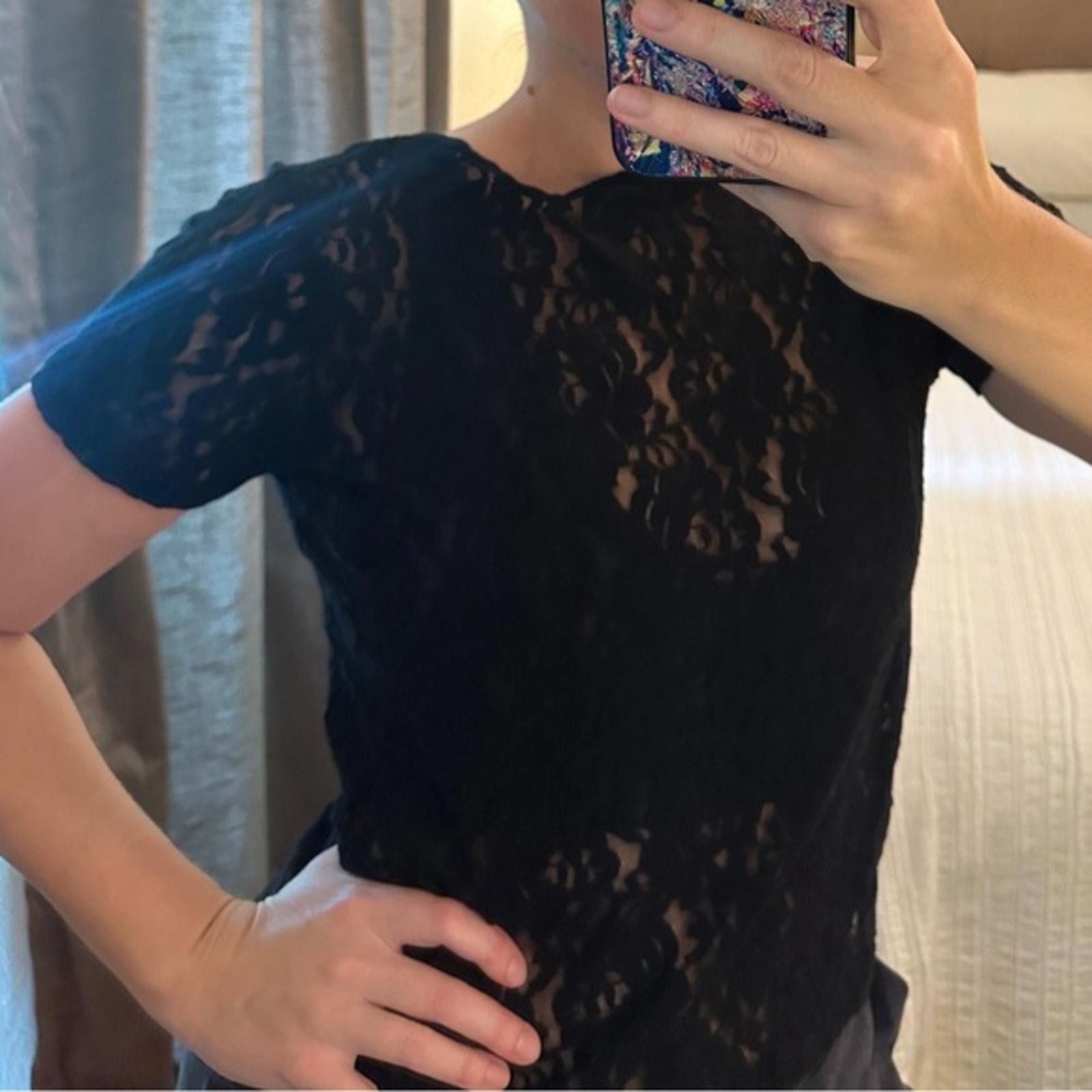 Vintage Vintage Lace Medium 6 Blouse 1980’s Black stretch Nylon Size M / US 6-8 / IT 42-44 - 2 Thumbnail