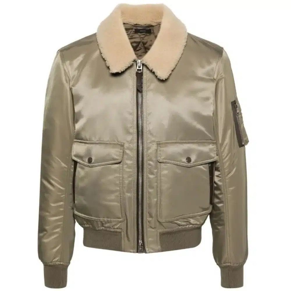 Tom Ford o1loc1c0225 OBB002 Nylon Twill Shearling Bomber Jacket Khaki Size US M / EU 48-50 / 2 - 1 Thumbnail