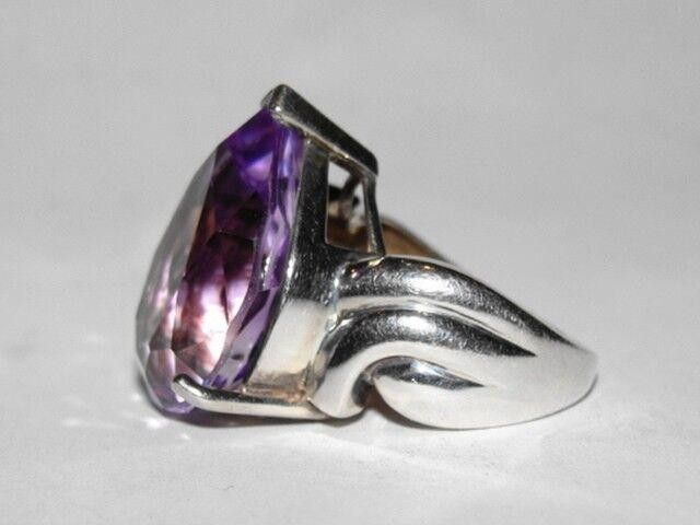 Designer Retro Purple Amethyst Pear Cocktail Ring Size ONE SIZE - 3 Thumbnail