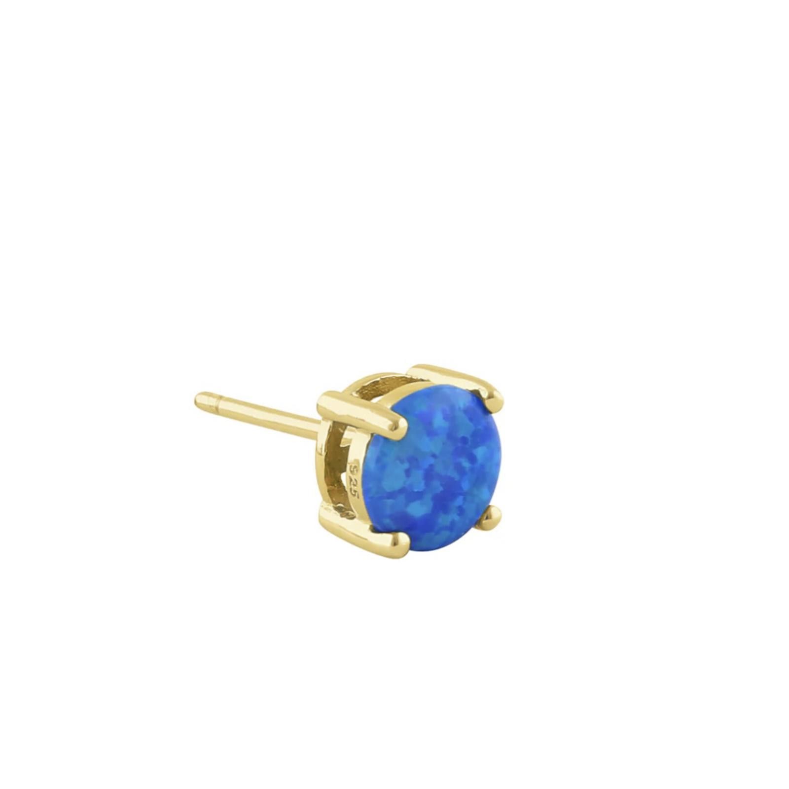 Designer Gold Vermeil Round Blue Lab Opal Stud Earrings New Size ONE SIZE - 2 Thumbnail