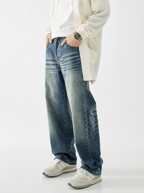 Japanese Brand High street trend whisker distressed loose straight jeans Size US 32 / EU 48 - 2 Thumbnail