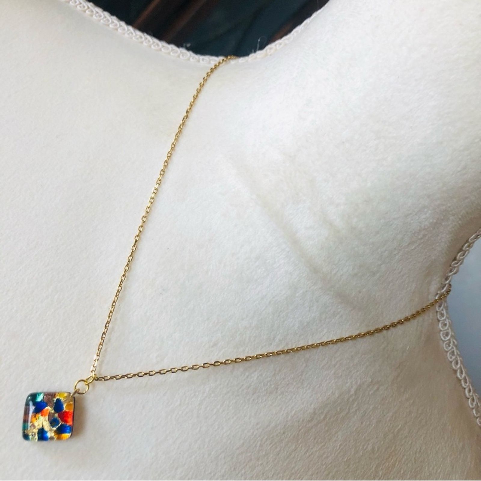 Handmade Hand crafted stained glass art pendant on chain necklace Size ONE SIZE - 1 Thumbnail