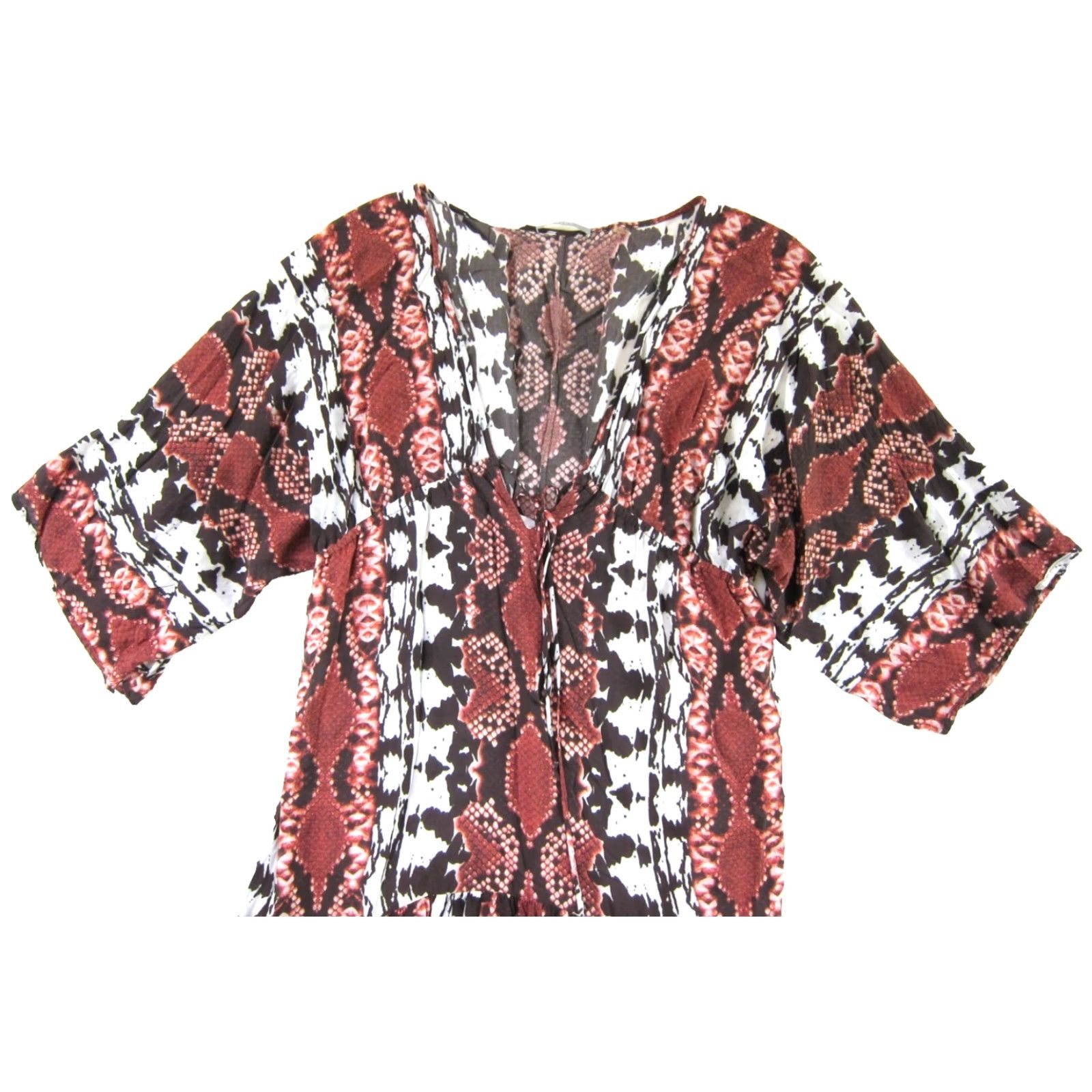 Vintage TART Maxi Dress V-Neck Short Sleeve 100% Rayon Pink Brown Snake Print M Women Hobby: Sundress, Shirt Dress, Kaftan, Sheath Size 32" / US 10 / IT 46 - 4 Thumbnail