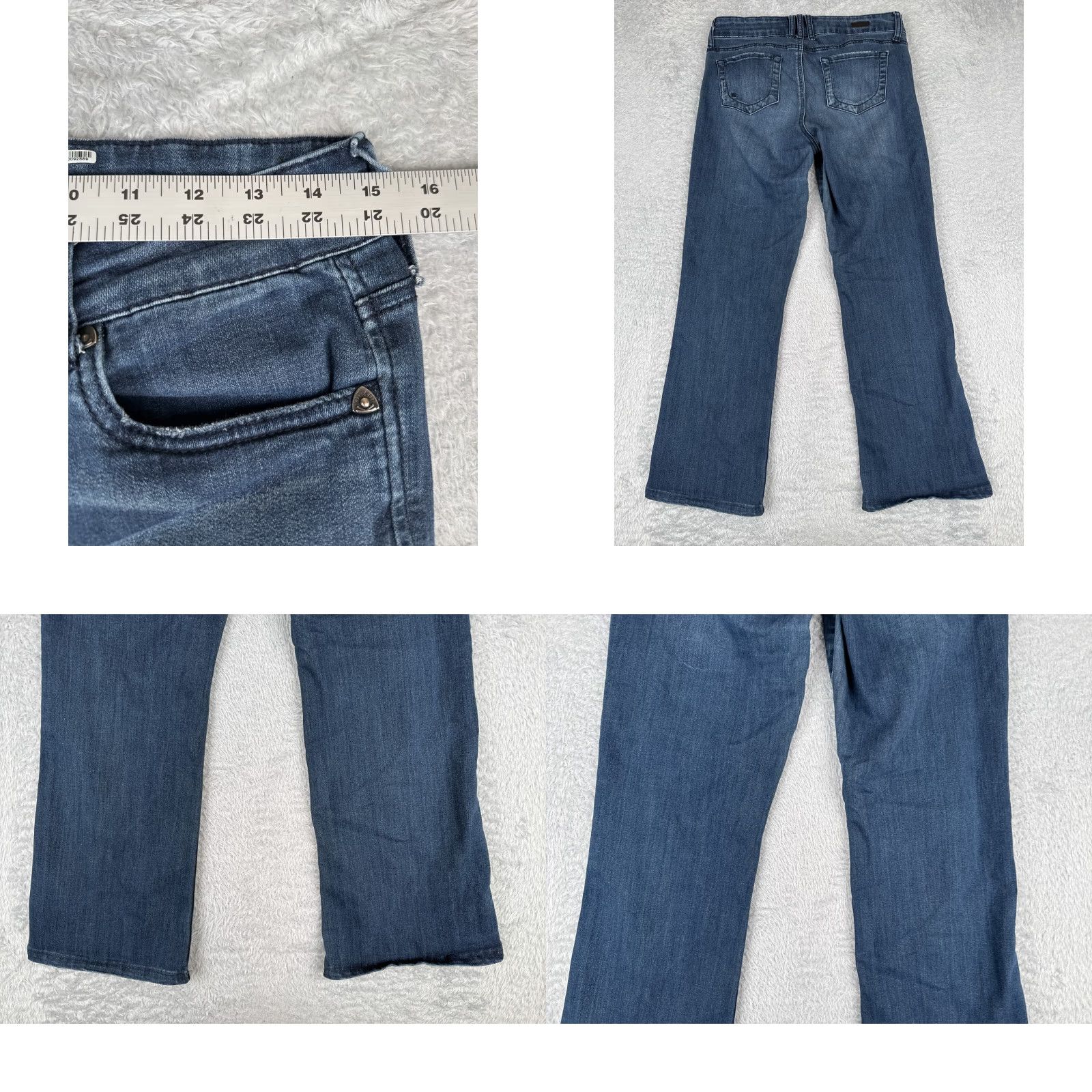 Vintage KUT from the Kloth Jeans Women's 10 Blue Denim Mid Rise Boot 30x28 Regular Stretch Distressed Embroidered Logo Size 27" / US 4 / IT 40 - 9 Thumbnail