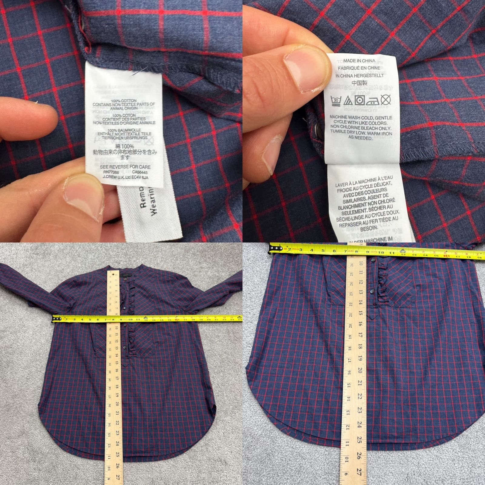 J.Crew J.Crew Button Ruffle Popover Blouse Womens S Red Blue Plaid Long Sleeve Cotton Casual Preppy Size S / US 4 / IT 40 - 8 Thumbnail