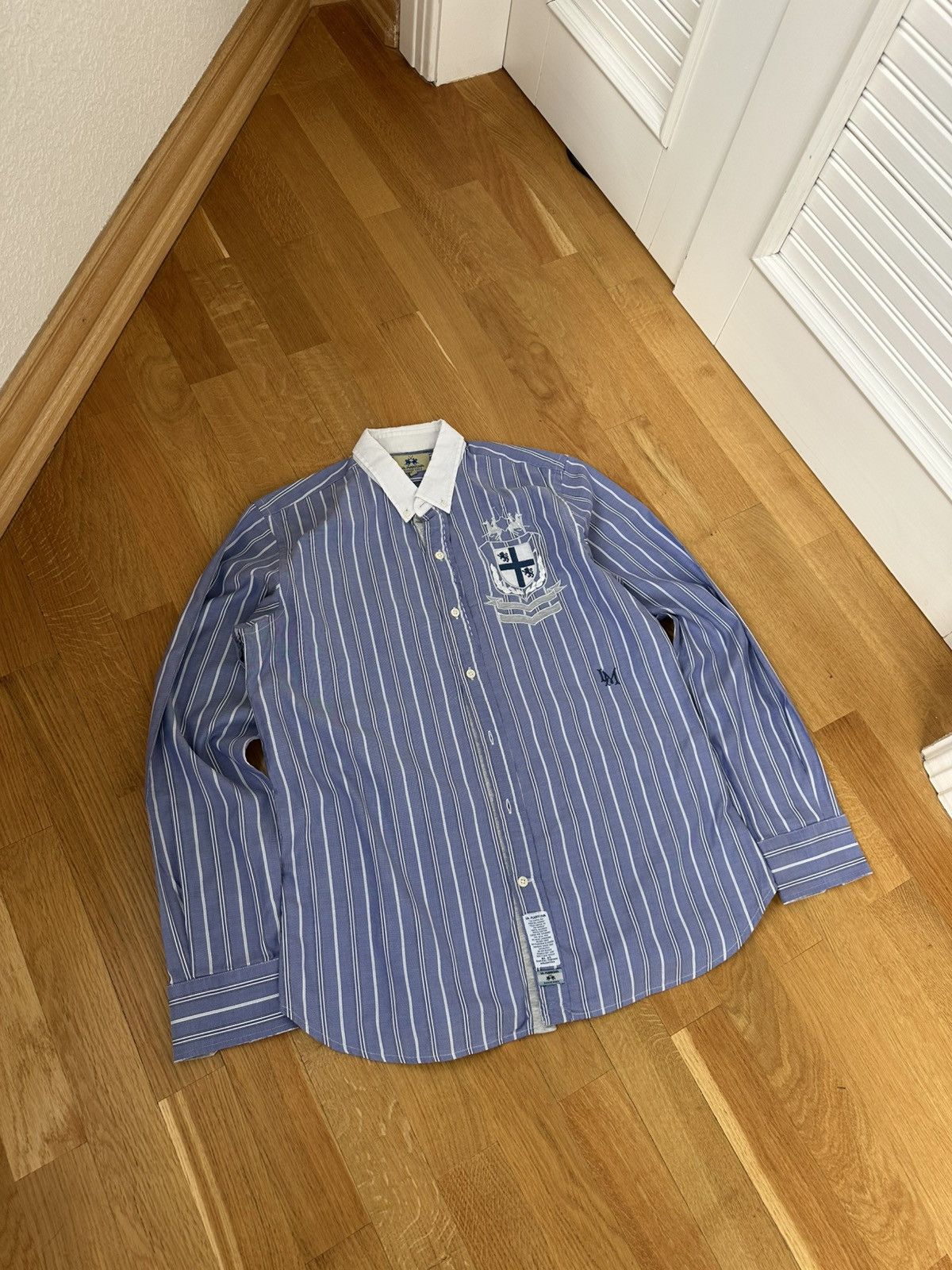 La Martina Buenos Aires Linen Shirt Embroidered Logo Y2K
