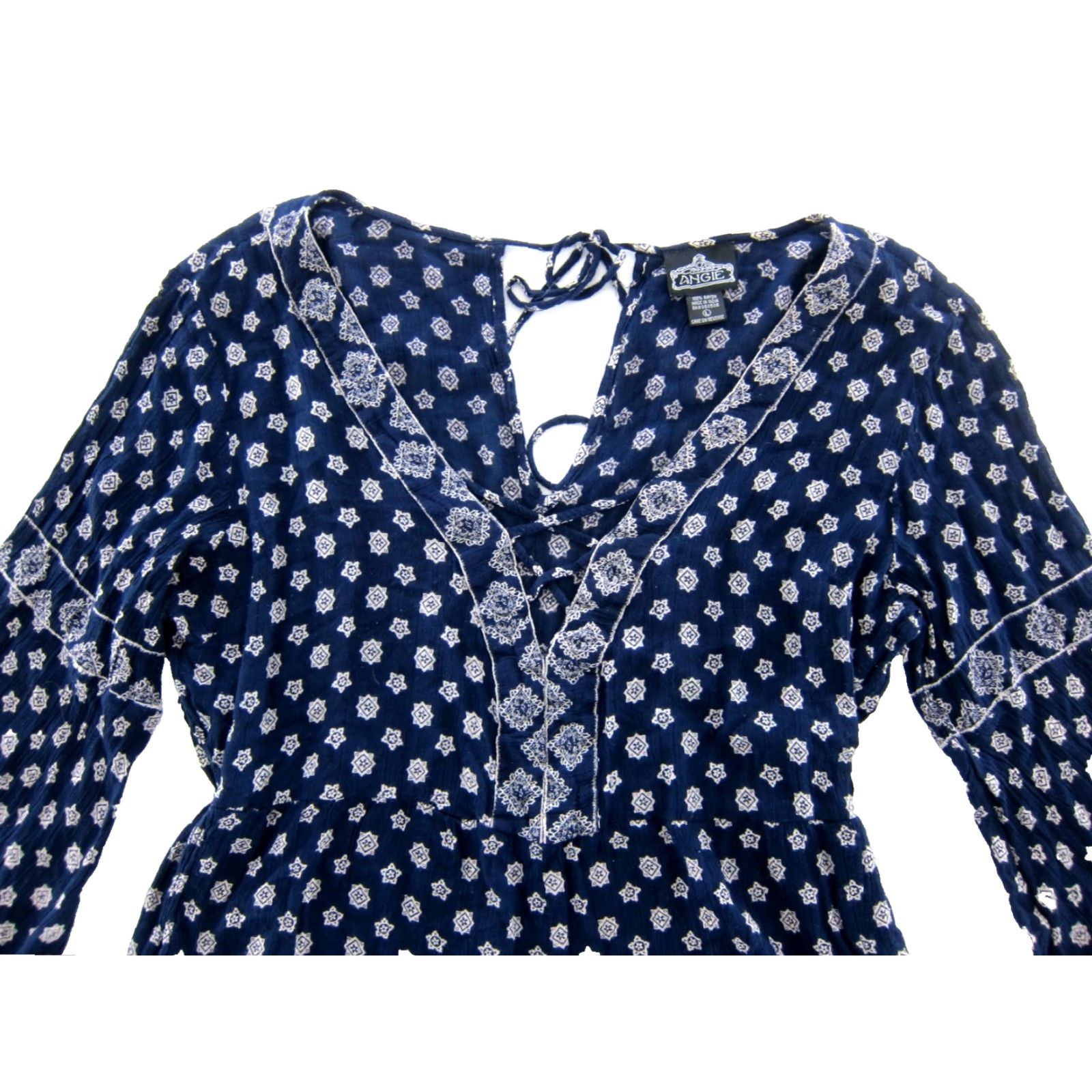 Vintage ANGIE 100% Rayon Blue White Paisley Romper Long Sleeve Flare Sleeve Shorts Large Size L / US 10 / IT 46 - 4 Thumbnail