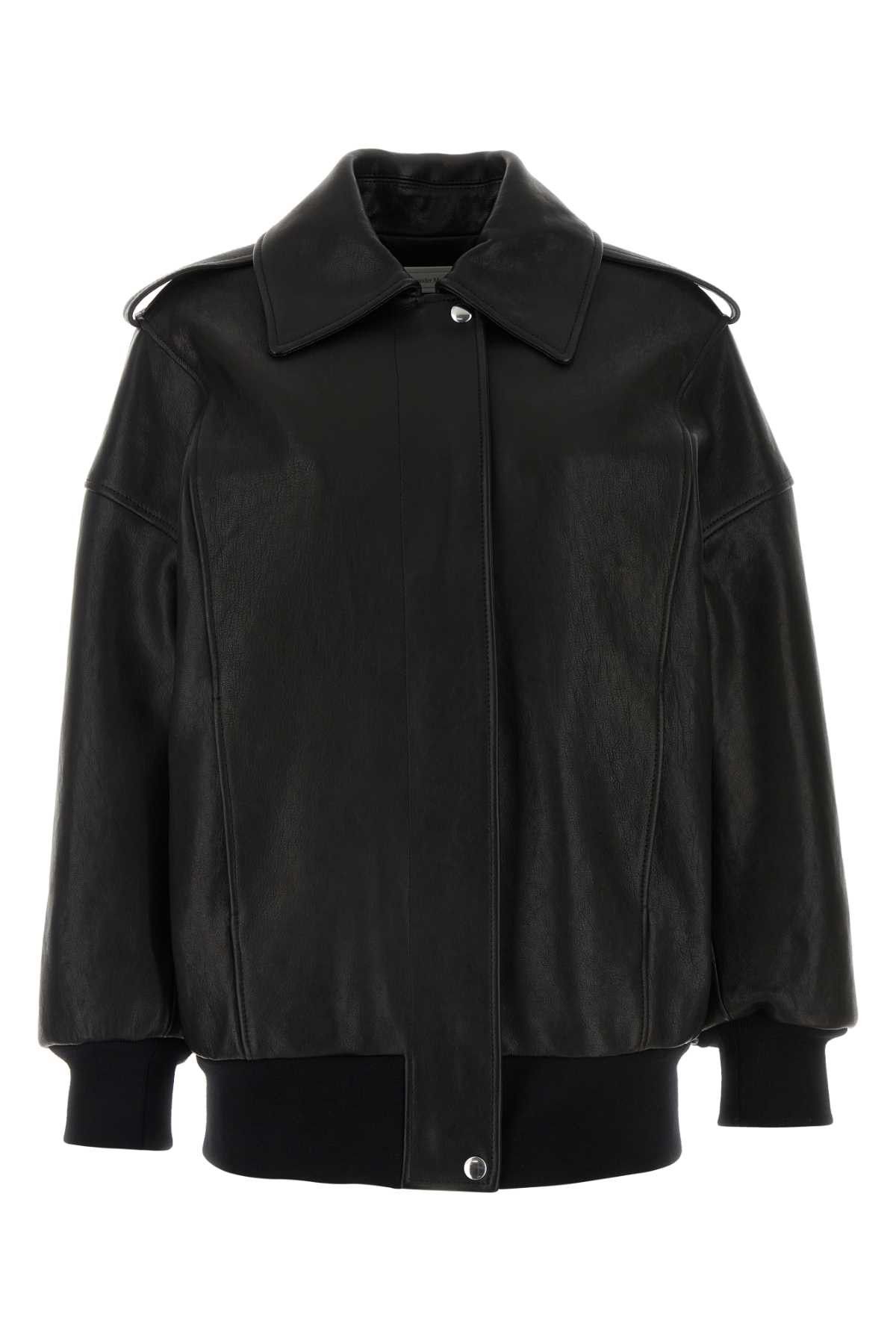 Alexander McQueen Black Leather Oversize Jacket Size S / US 4 / IT 40 - 1 Thumbnail