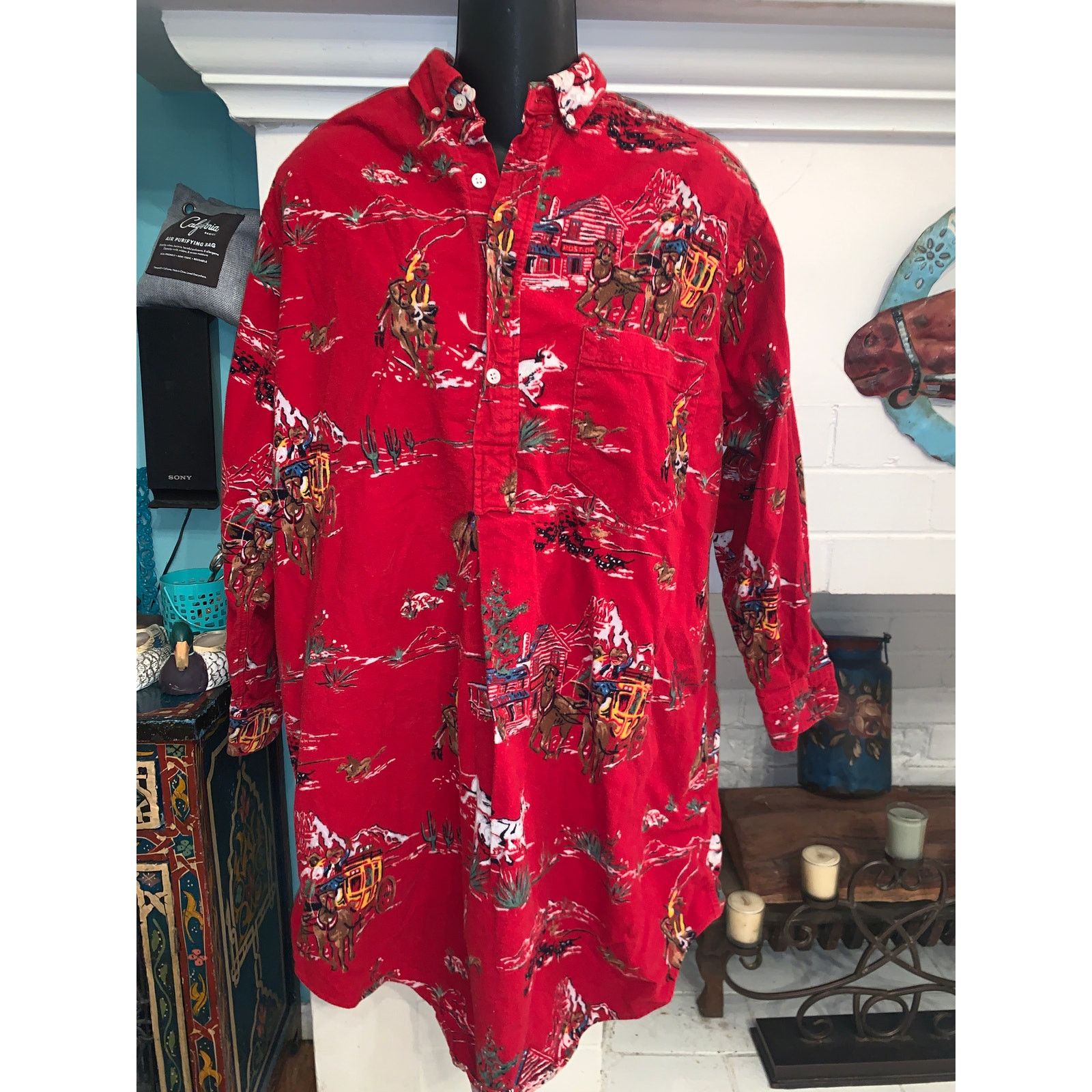 Ralph Lauren 80's RALPH LAUREN COWBOY WESTERN FLANNEL OVERSIZE NIGHTSHIRT Size ONE SIZE - 1 Thumbnail