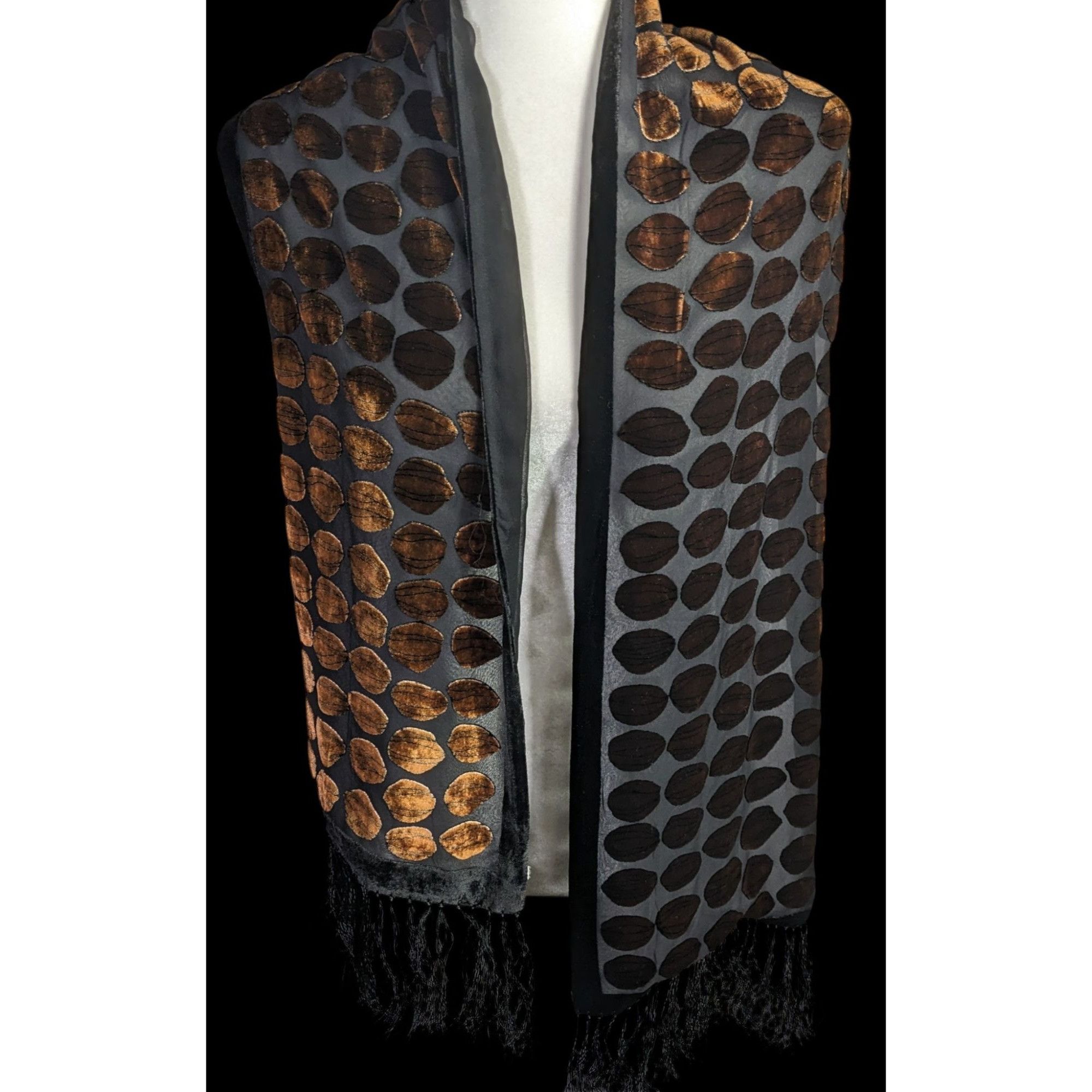 Other Vintage Geometric Burnt Velvet Scarf Copper Tone With Fringe Size ONE SIZE - 7 Thumbnail