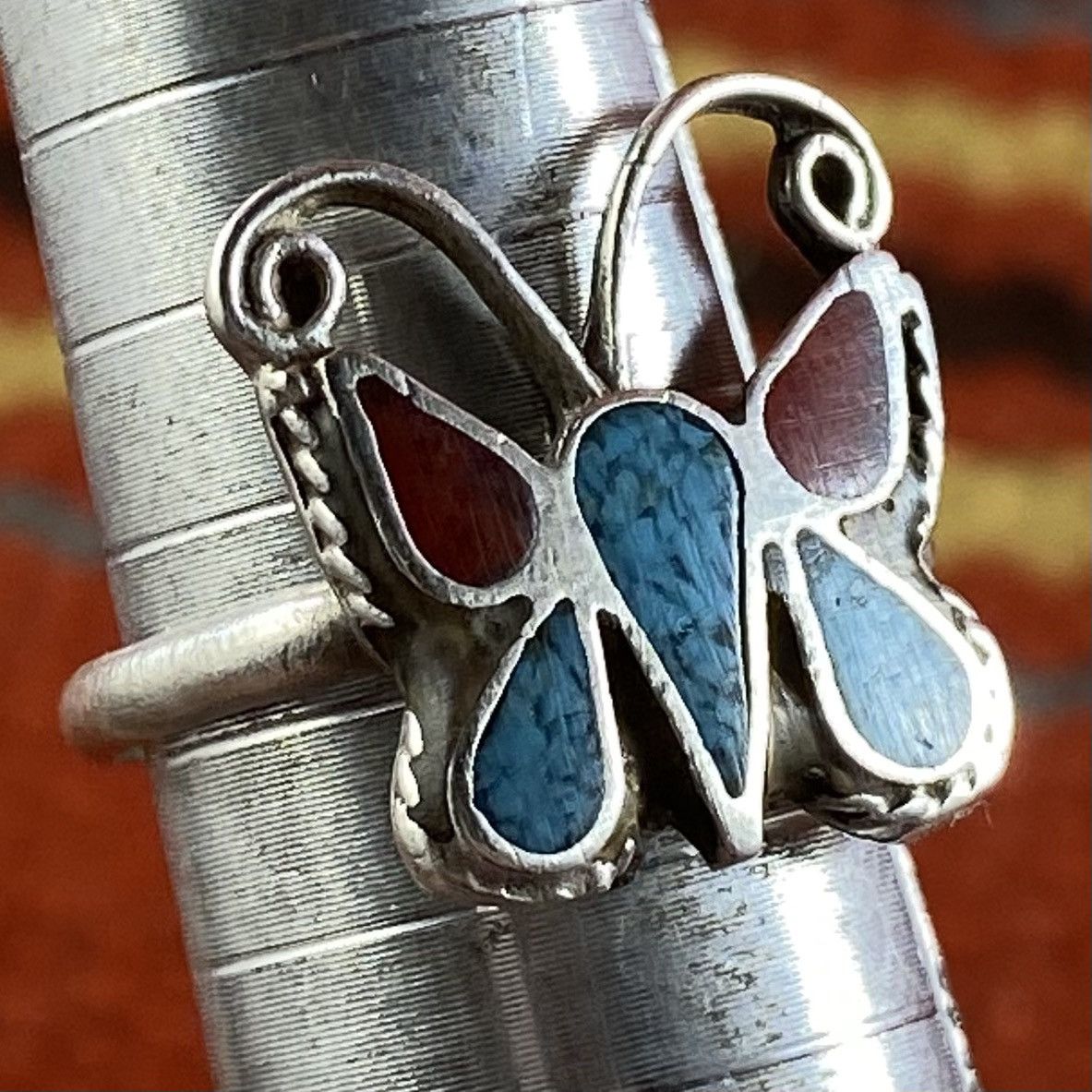 Kapital × Vintage Vtg 60s 70s Navajo Sterling Turquoise Coral Butterfly Ring Size ONE SIZE - 1 Thumbnail