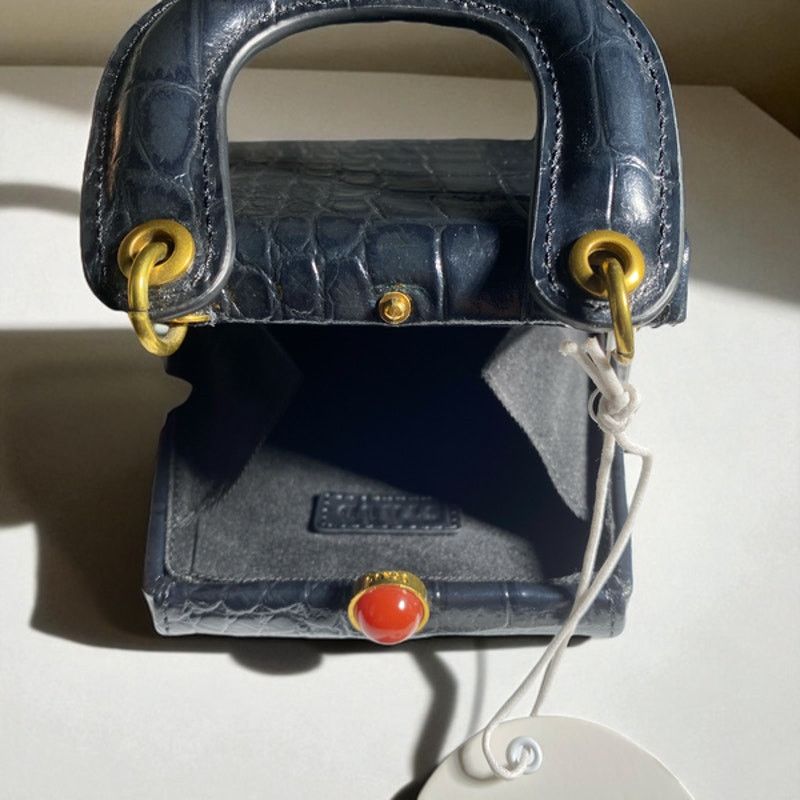 Staud STAUD Kenny Croc-Embossed Leather Top Handle Bag - Black Size ONE SIZE - 9 Thumbnail