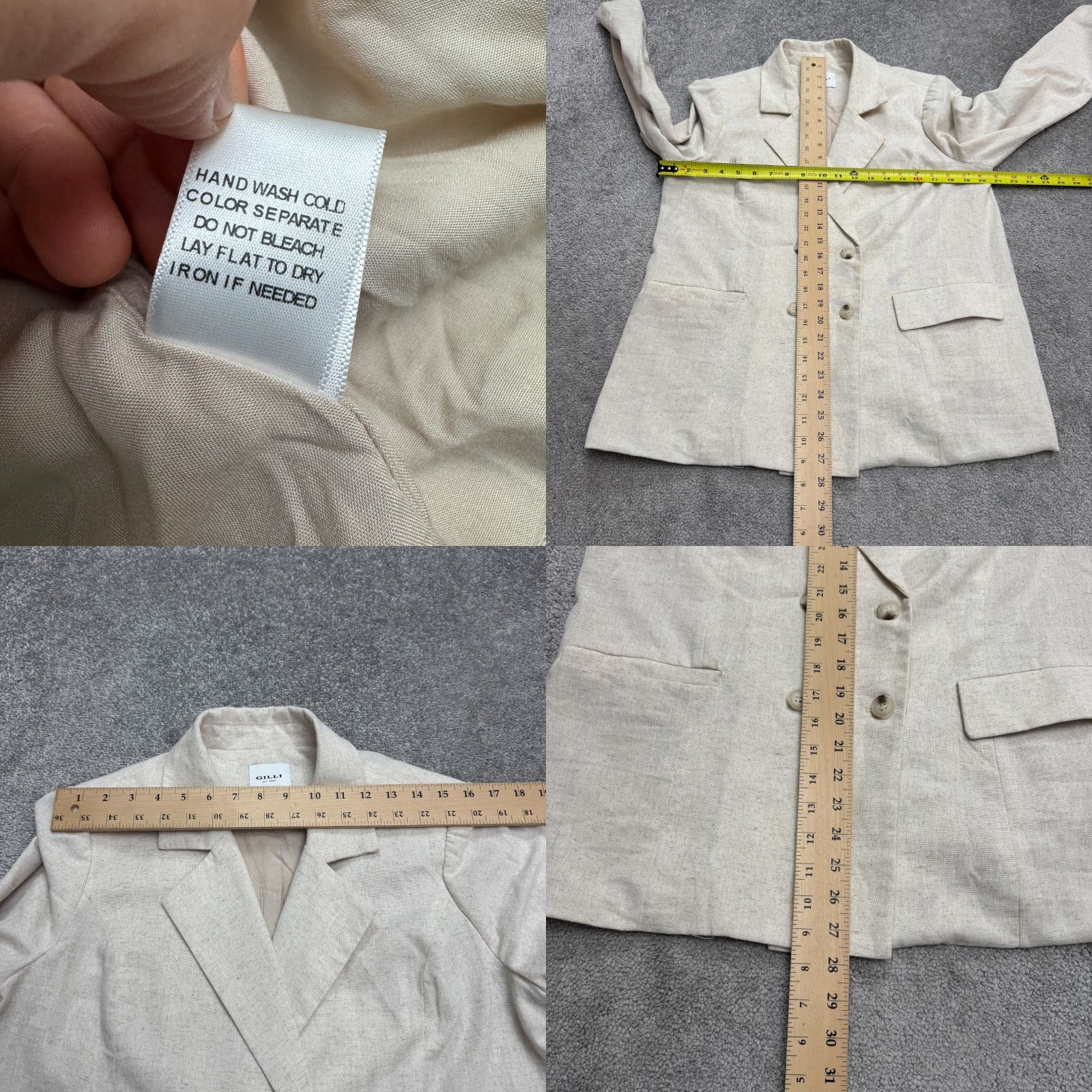 Vintage Gilli Blazer Jacket Womens Small Linen Beige Cream Double Breasted Size S / US 4 / IT 40 - 8 Thumbnail