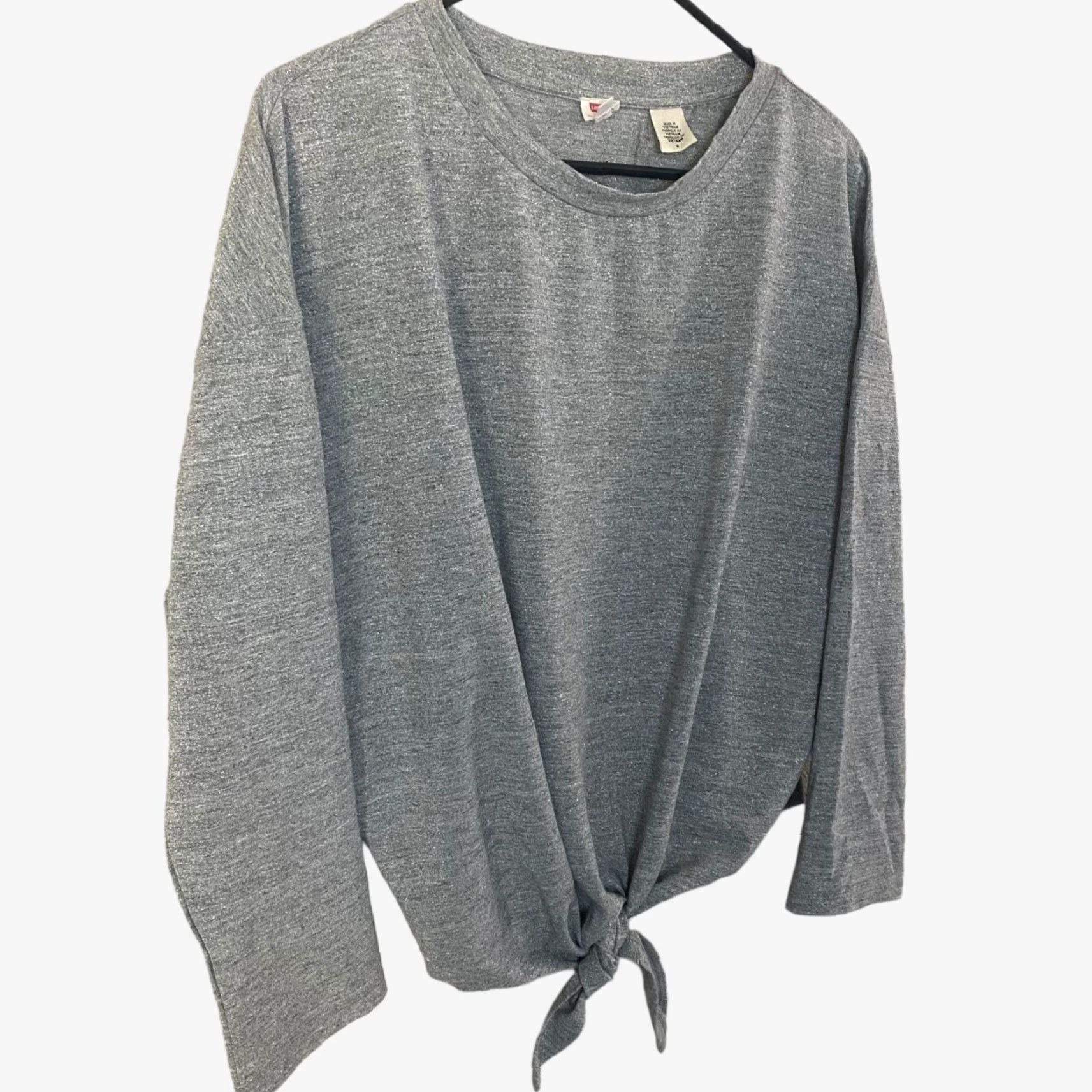 Levi's Levi's Greta Dolman Tie-Front Gray Metallic Long-Sleeve T-Shirt Womens Medium Size M / US 6-8 / IT 42-44 - 3 Thumbnail