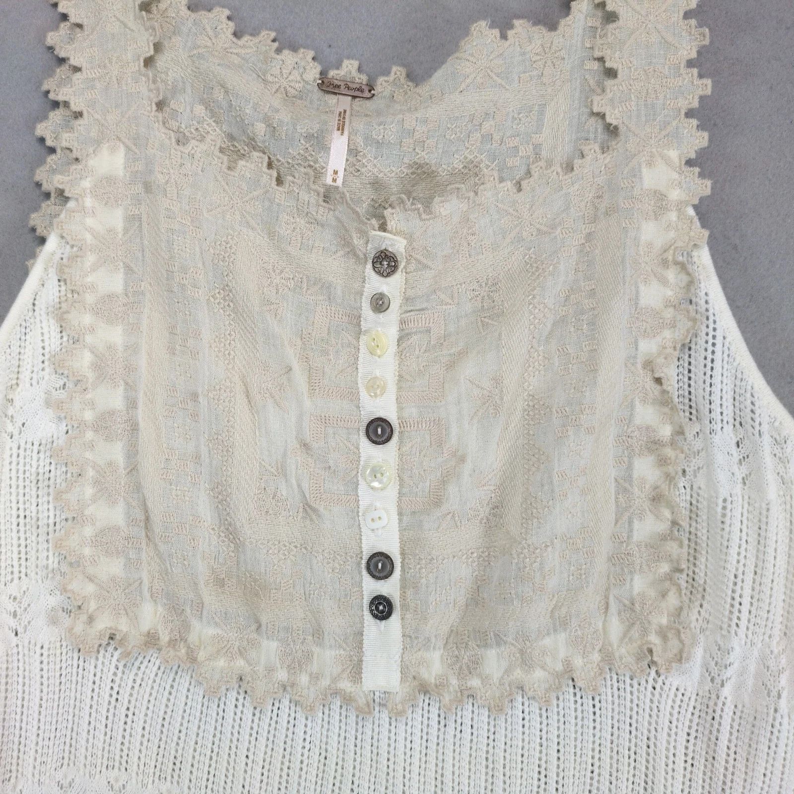Free People Free People Cream Embroidered Lace & White Knit Mini Dress M Size M / US 6-8 / IT 42-44 - 6 Thumbnail