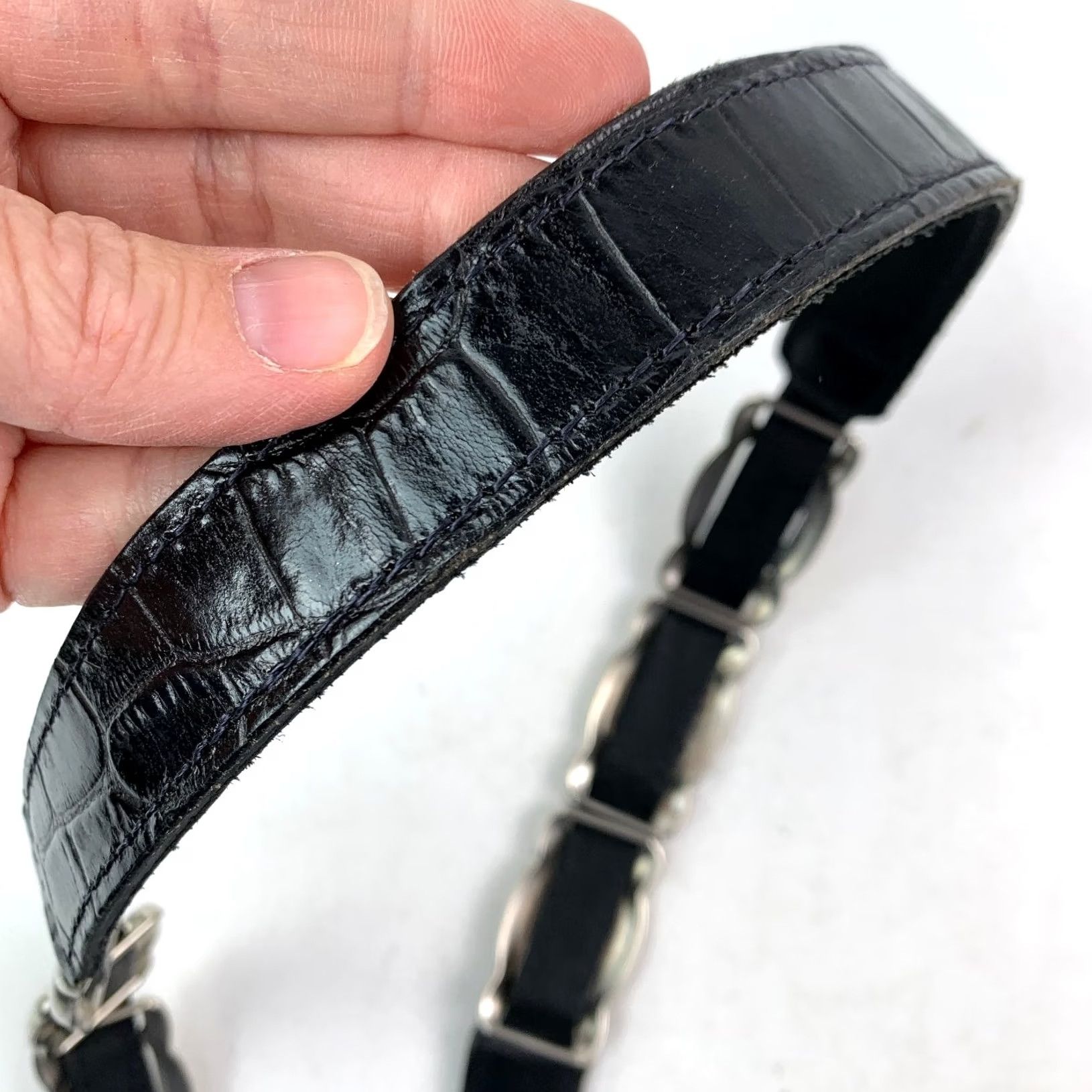 Brighton VINTAGE Brighton Black Croc Embossed Leather Belt Silver Animal Charms 33" Womens Belts Size ONE SIZE - 6 Thumbnail
