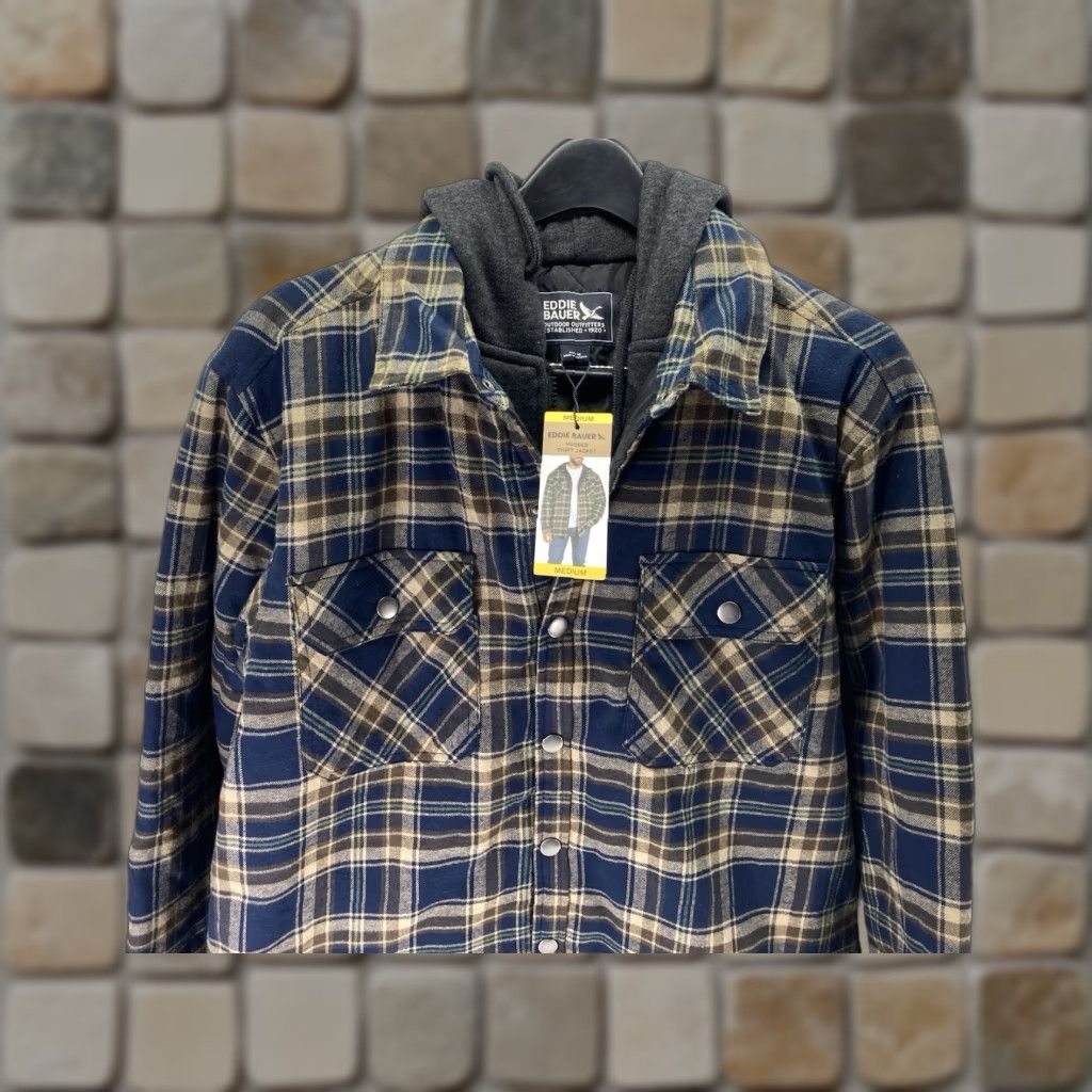 Eddie Bauer Eddie Bauer Flannel Hooded Shirt Jacket Shacket Men Medium Plaid Snap Quilted Size US M / EU 48-50 / 2 - 1 Thumbnail