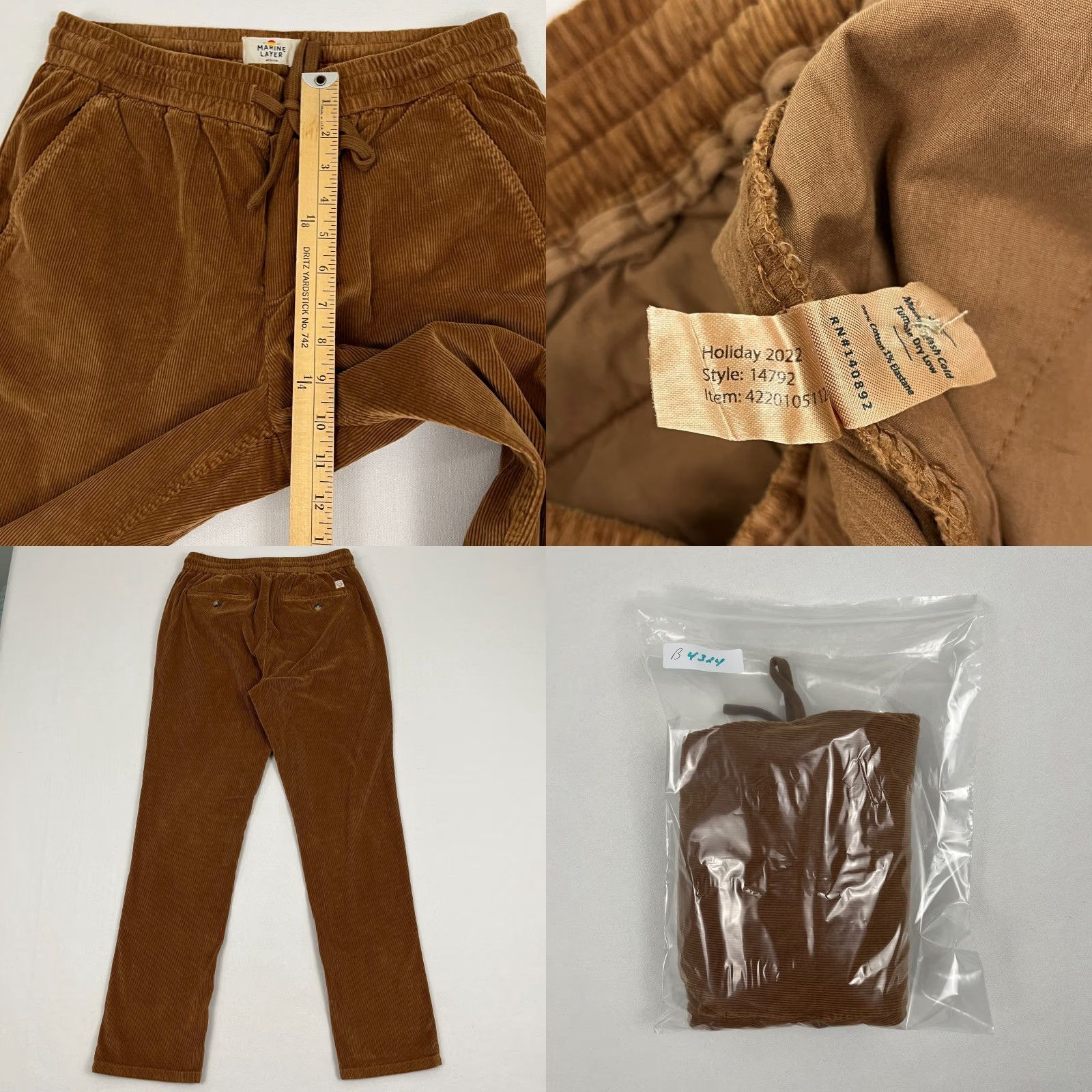 Marine Layer VINTAGE? No — Marine Layer Slim Fit Chino Pants Mens Medium x 30" Brown Corduroy 5-Pocket Zipper Button Flat Front Slim Rise Mid Size US 31 - 8 Thumbnail