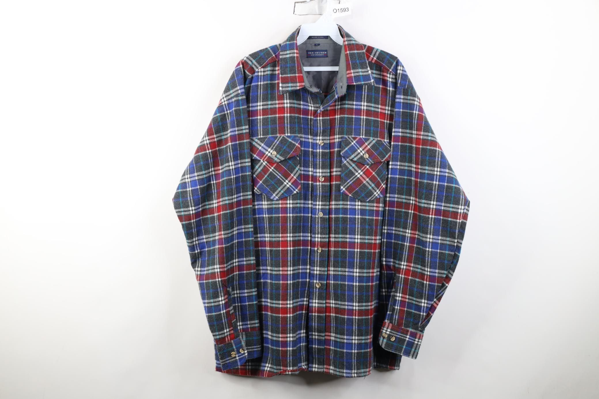 Vintage Vintage 70s Streetwear Knit Collared Button Shirt Plaid Size US L / EU 52-54 / 3 - 1 Thumbnail