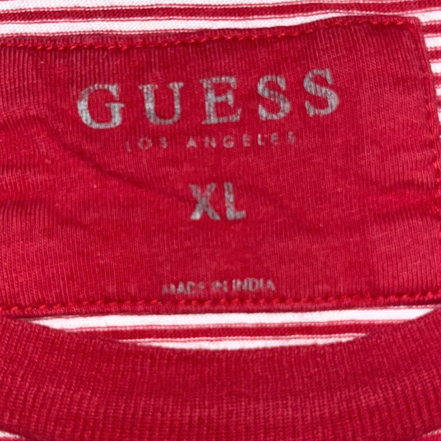 Guess VINTAGE Guess RED Striped T Shirt Mens XL Embroidered Spellout Pocket Y2K Preppy Size US XL / EU 56 / 4 - 4 Thumbnail