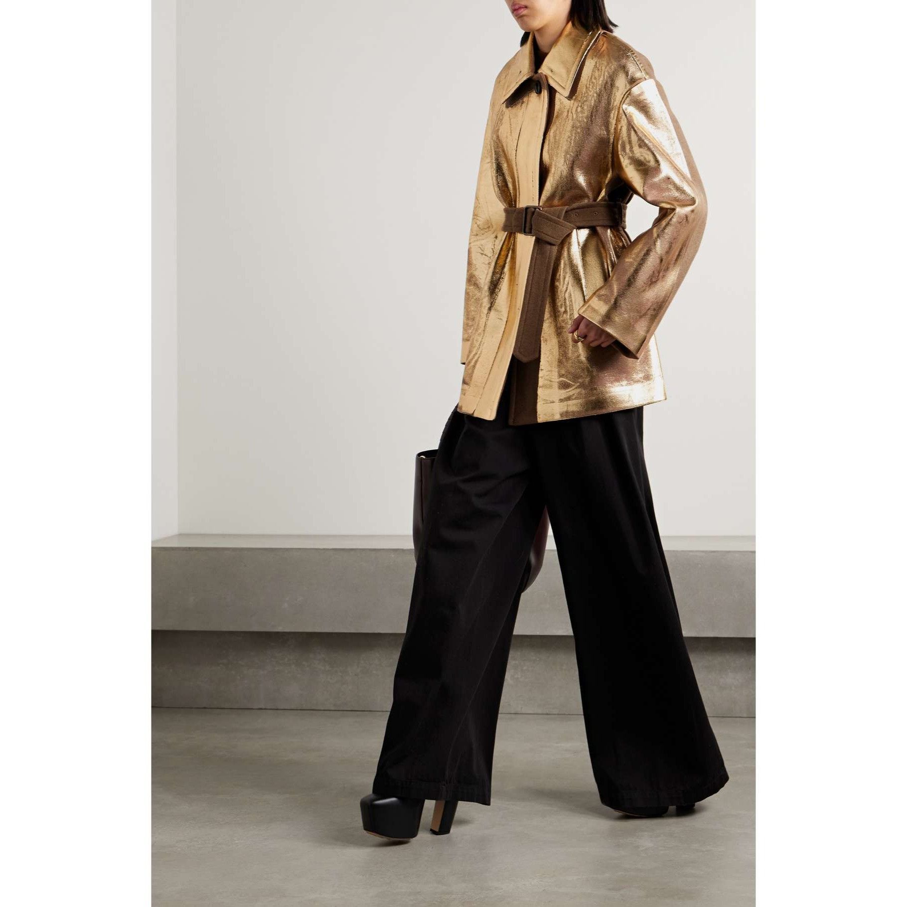 Dries Van Noten Dries Van Noten Belted Metalic Coated Wool Womens Jacket - S Size L / US 10 / IT 46 - 2 Thumbnail