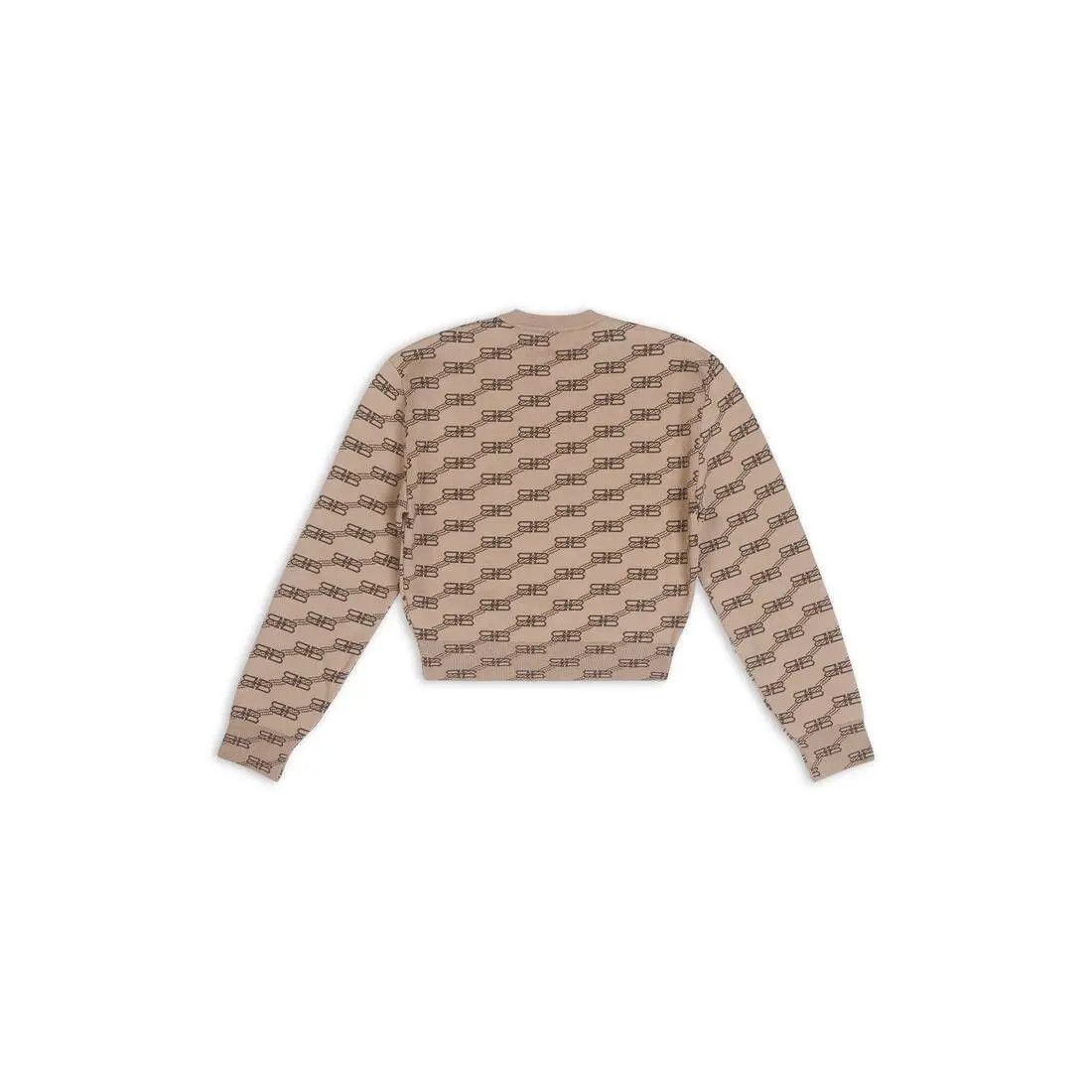 Balenciaga o1w1db11224 BB Monogram Cropped Sweater in Beige/Brown Size US XL / EU 56 / 4 - 2 Thumbnail