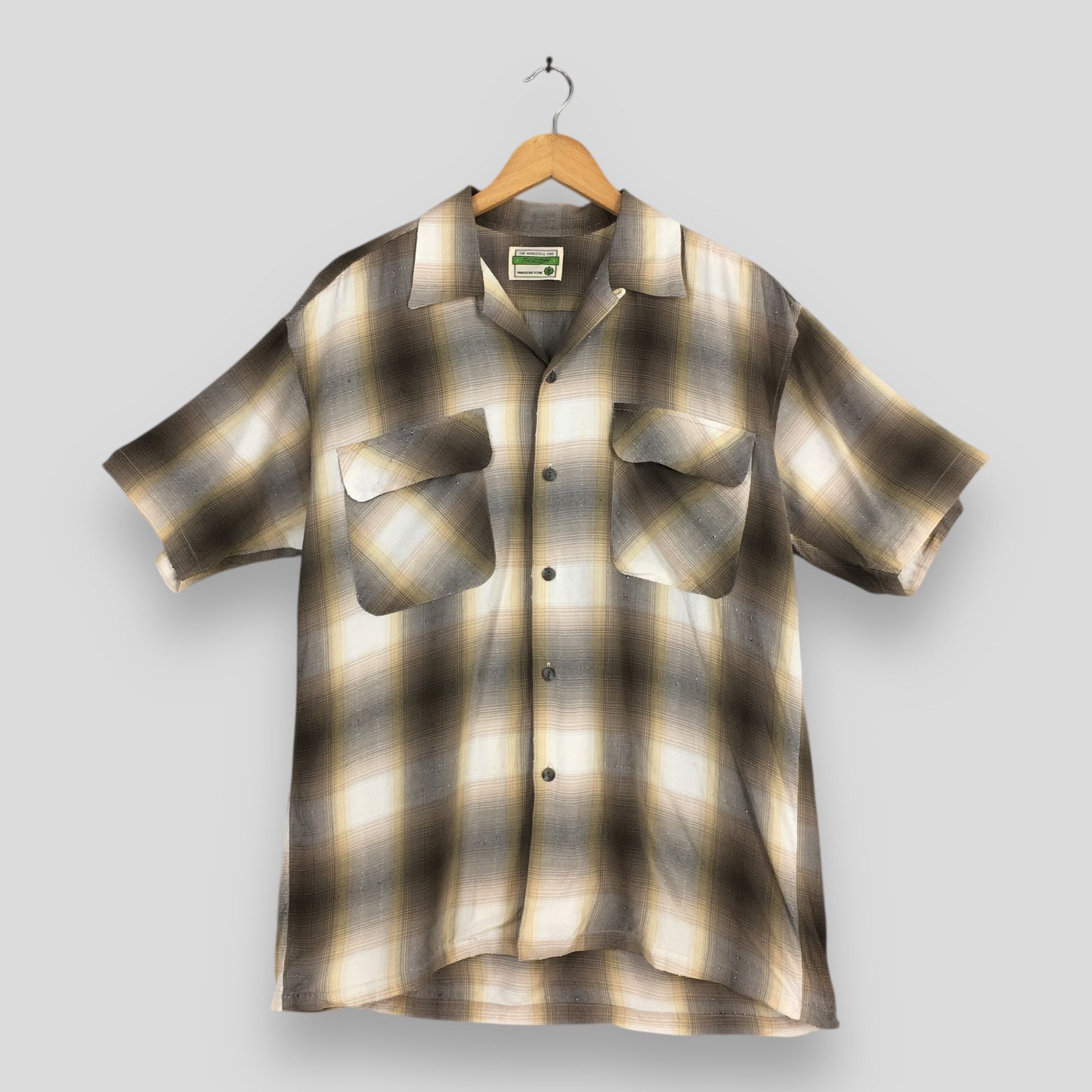 Sears × Vintage 1950s/ 1960s Sears Rayon Shadow Plaid Shirt Size M 