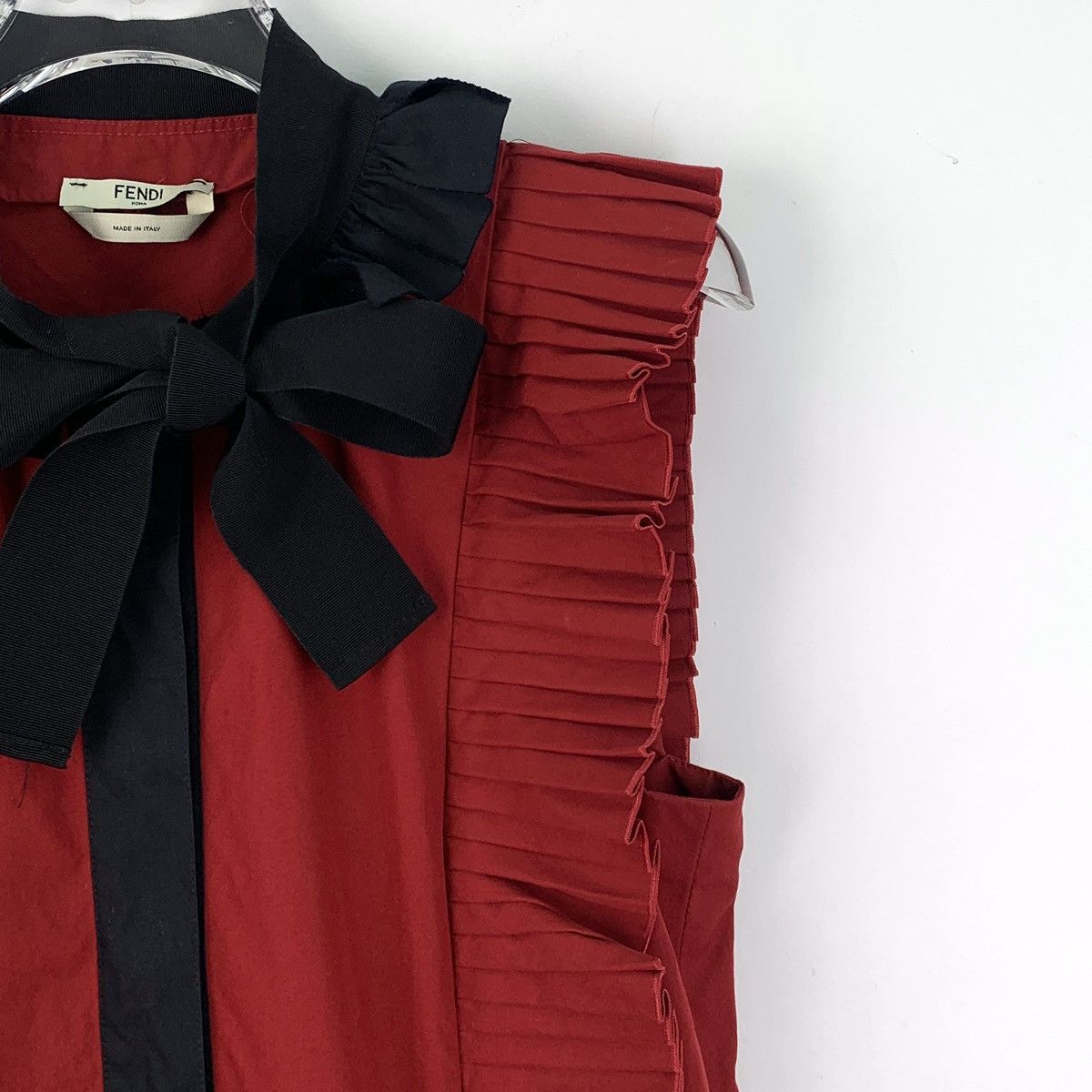 Fendi Fendi Red Tie Bow Cotton Ruffle Sleeveless Dress Size XS / US 0-2 / IT 36-38 - 3 Thumbnail