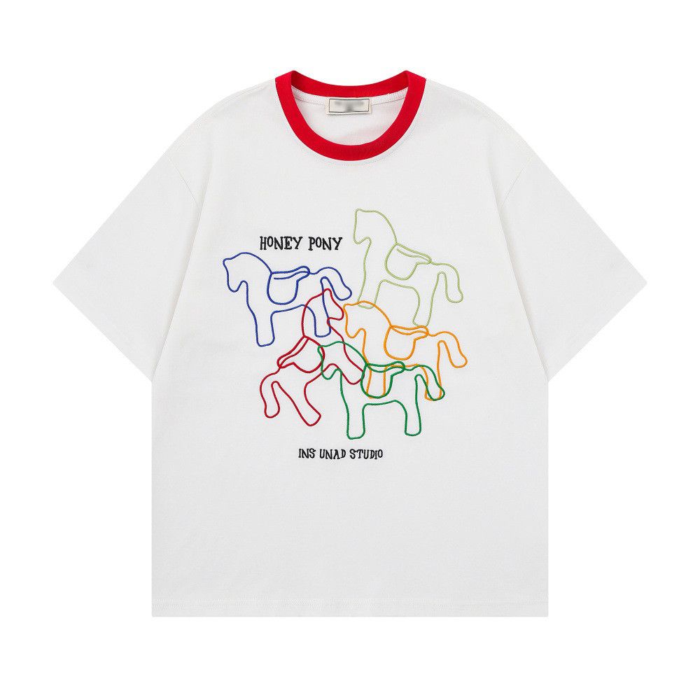 Japanese Brand Men's Casual Loose Color-Block T-Shirt with Horse Pattern Size US M / EU 48-50 / 2 - 1 Thumbnail