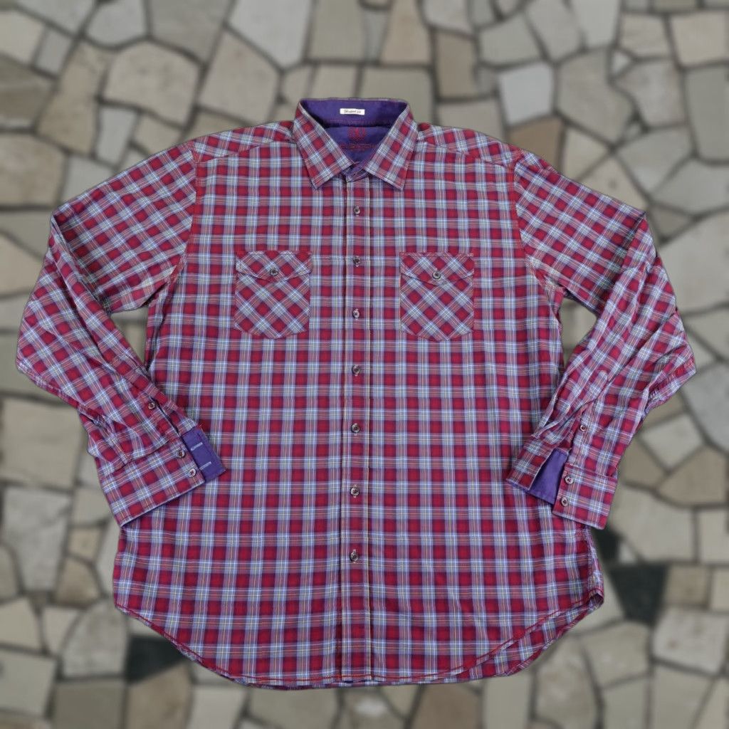 BUGATCHI Bugatchi Uomo Shirt Mens XL Red Plaid Button-Up Slim Fit Pockets Chest Collared Button Shirt Size US XL / EU 56 / 4 - 1 Thumbnail