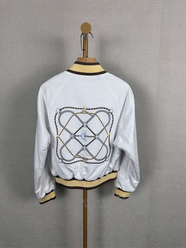 Hermes Hermes White patchwork printed baseball jacket Size XXS / US 00 / IT 34 - 2 Thumbnail