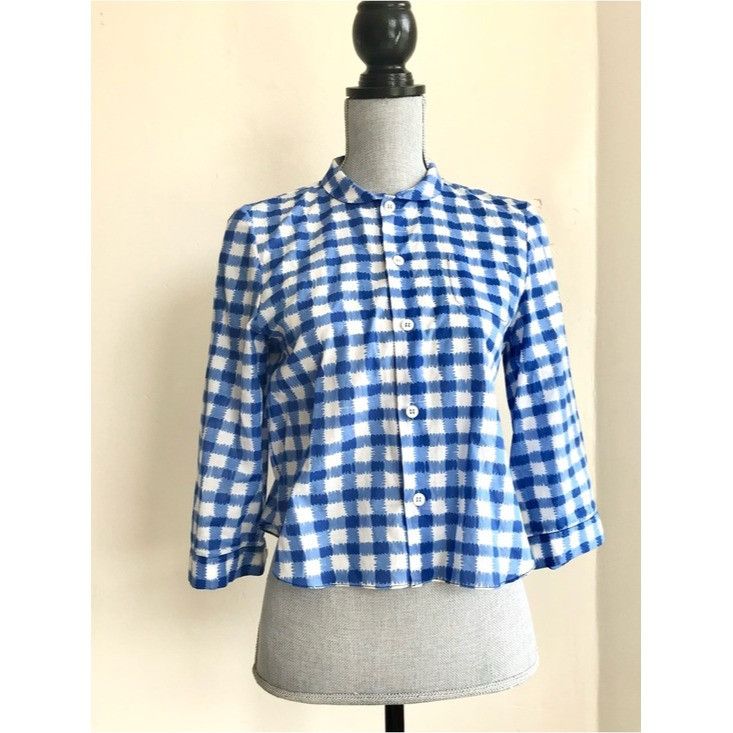 Marni MARNI Blue White Gingham Cropped Womens Shirt Peter Pan Coll Size S / US 4 / IT 40 - 7 Thumbnail