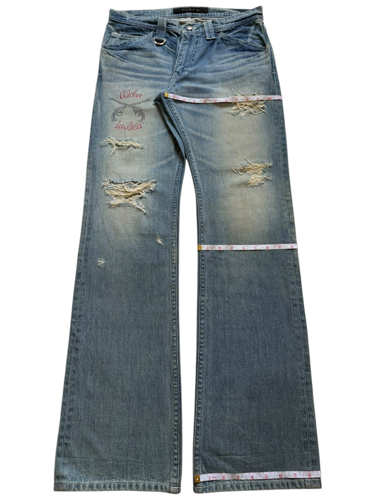 Roar Vintage Japanese Roar Embroidered Distress Flare Jeans Size 32" / US 10 / IT 46 - 8 Thumbnail