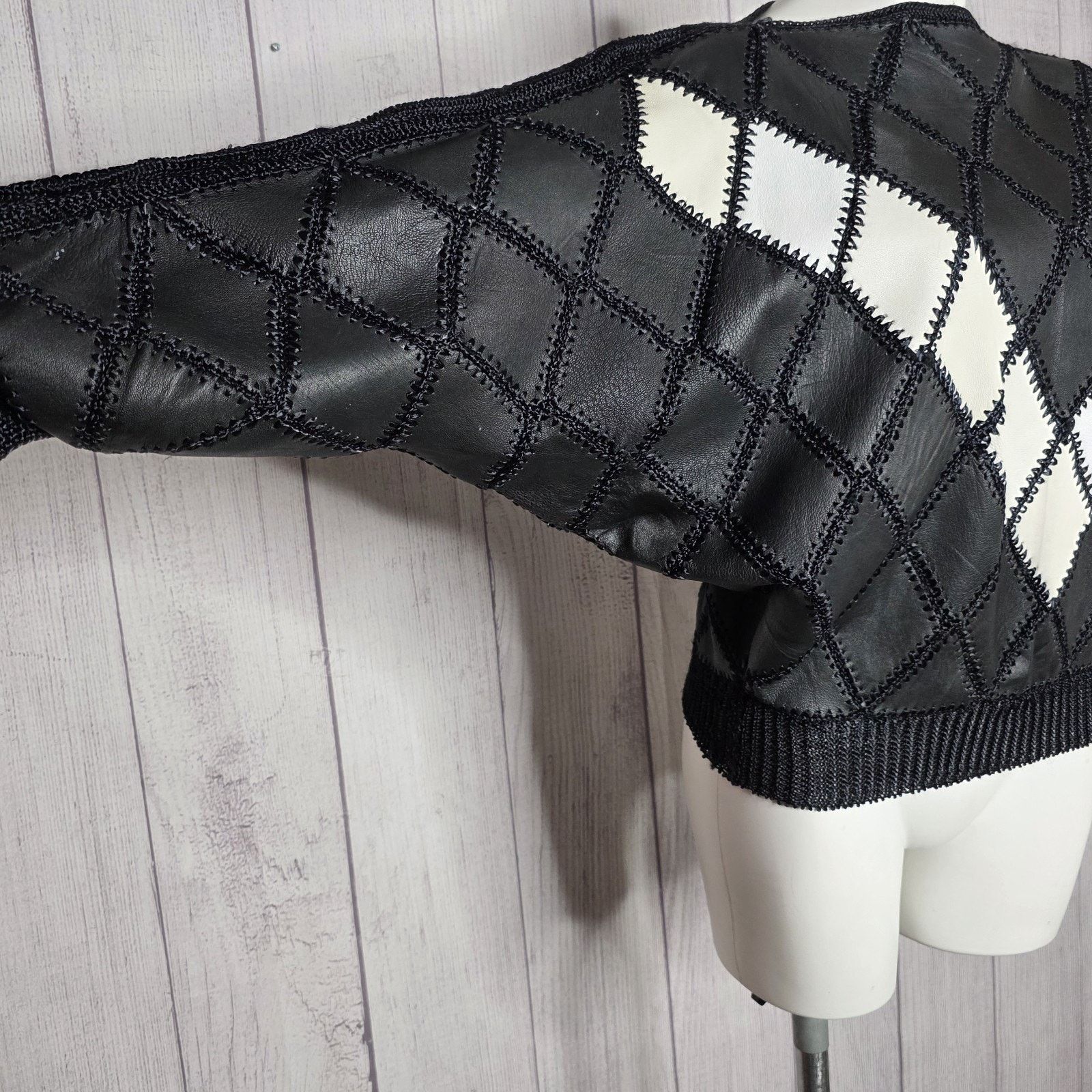 Vintage VTG Leather Argyle Patchwork Batwing Top & Midi Skirt Set Size S / US 4 / IT 40 - 5 Thumbnail