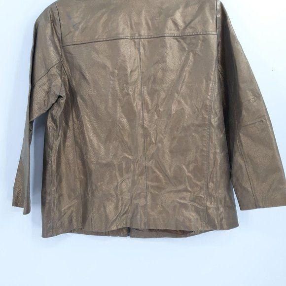 Vintage Vtg 80's Metallic Gold Genuine Leather Moto Jacket Sz 16W Pe Size XXL / US 16-18 / IT 52-54 - 8 Thumbnail