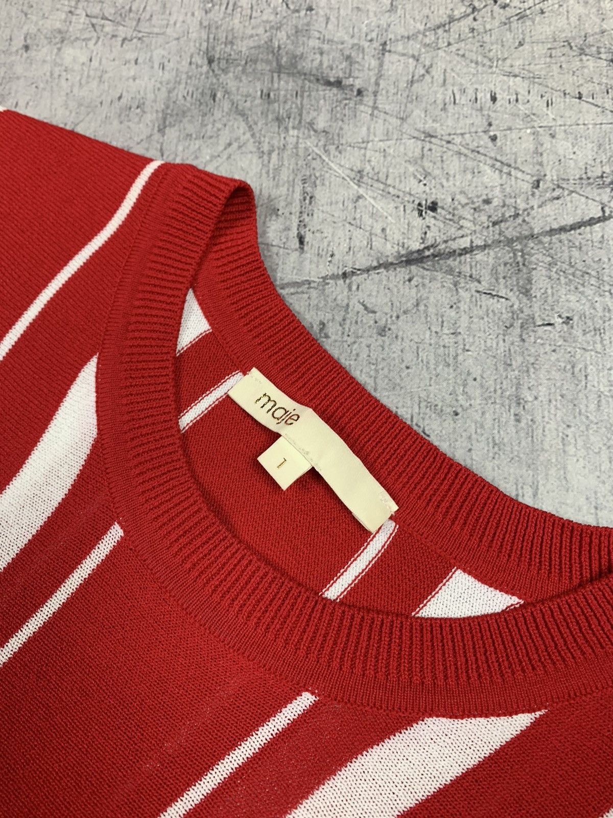Maje Designer Maje Striped Crochet T-Shirt Red Size 1 Women’s Size S / US 4 / IT 40 - 6 Thumbnail