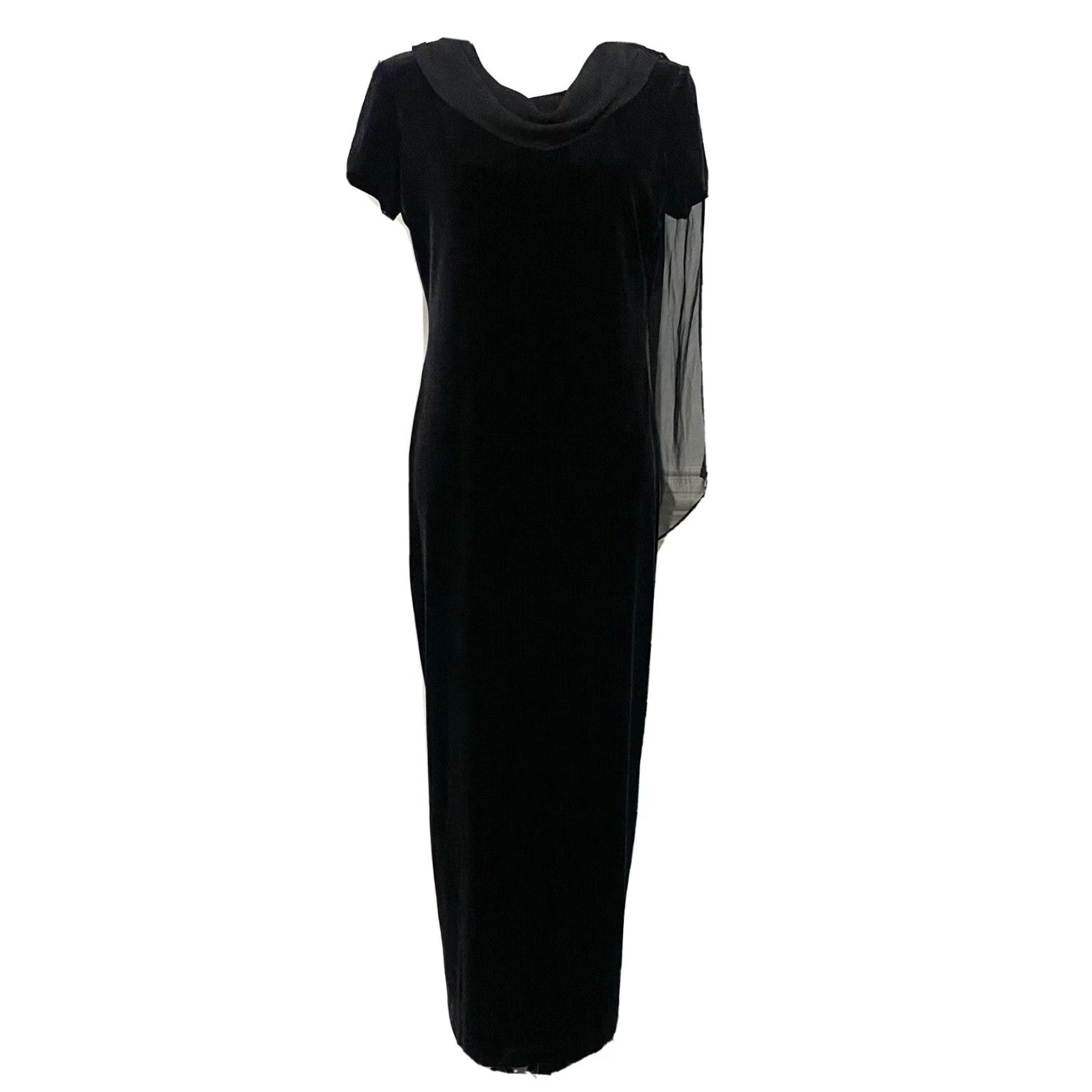 Velvet VINTAGE Social Circles Dress Black Velvet Long Maxi Short Sleeve Chiffon Sz 10 Women Size 32" / US 10 / IT 46 - 2 Thumbnail