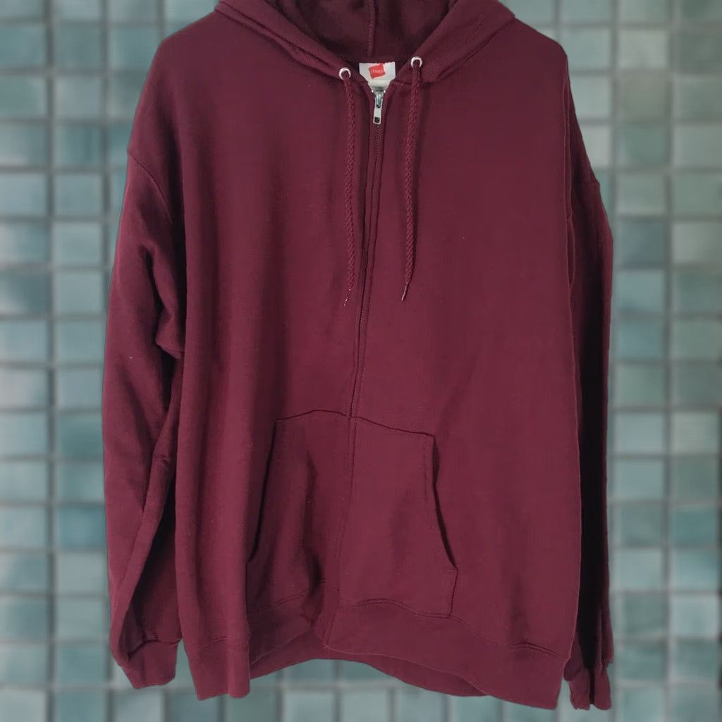 Hanes VINTAGE? No — Hanes Ecosmart Mens Hoodie Full Zip Maroon Size L Regular Hoodie Sweatshirt 50/50 Cotton Polyester 28" 24" 24" Chest ARGH Size US L / EU 52-54 / 3 - 1 Thumbnail