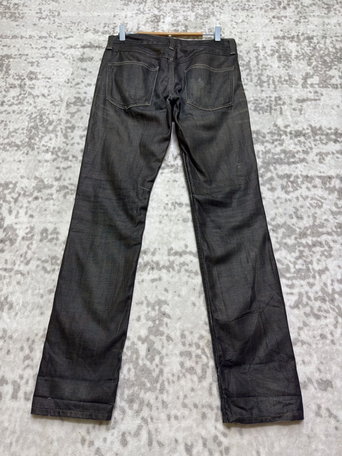 Vintage Vintage Back Number Waxed Black Distressed Denim Jeans Size US 31 - 2 Thumbnail