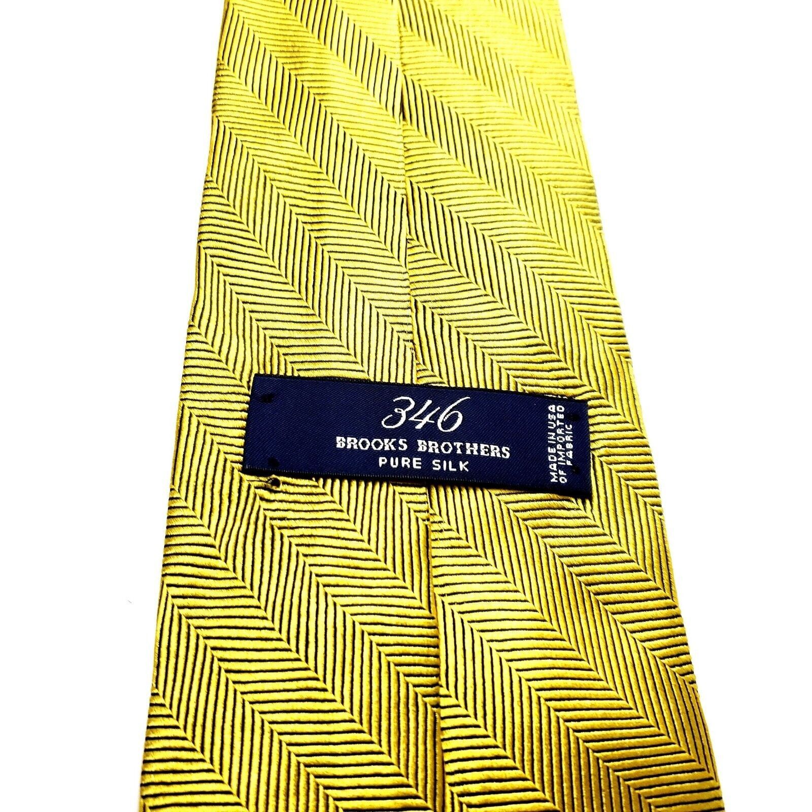 Brooks Brothers Brooks Brothers 346 Silk Tie Woven Yellow Herringbone Size ONE SIZE - 3 Thumbnail