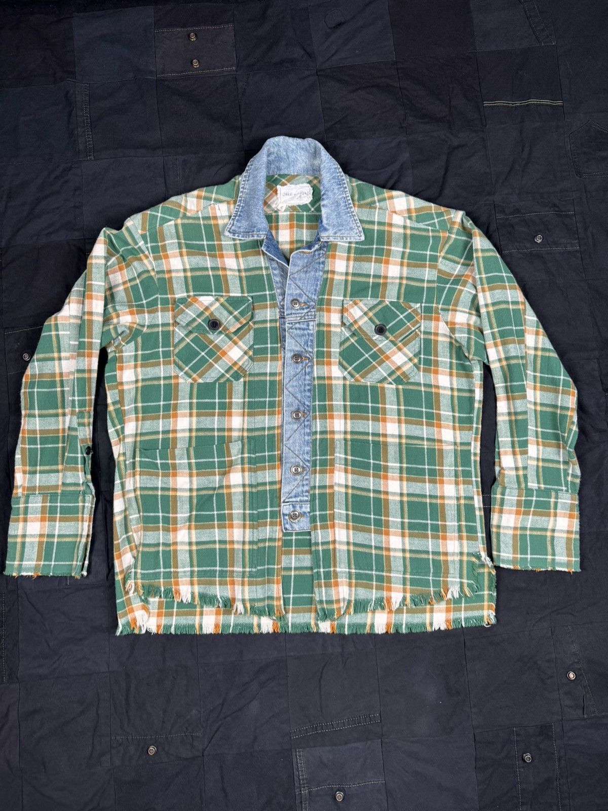 Image of Greg Lauren Plaid / Trucker Shirt in Green, Men's (Size Large)