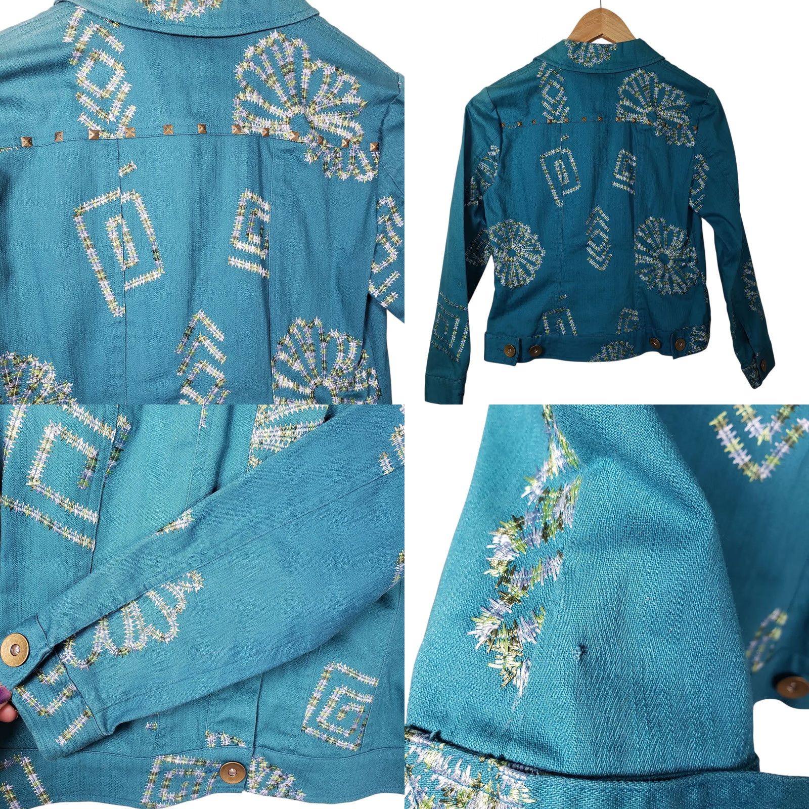 Vintage Multiples Embroidered Denim Jacket XS Turquoise Blue Size XS / US 0-2 / IT 36-38 - 9 Thumbnail