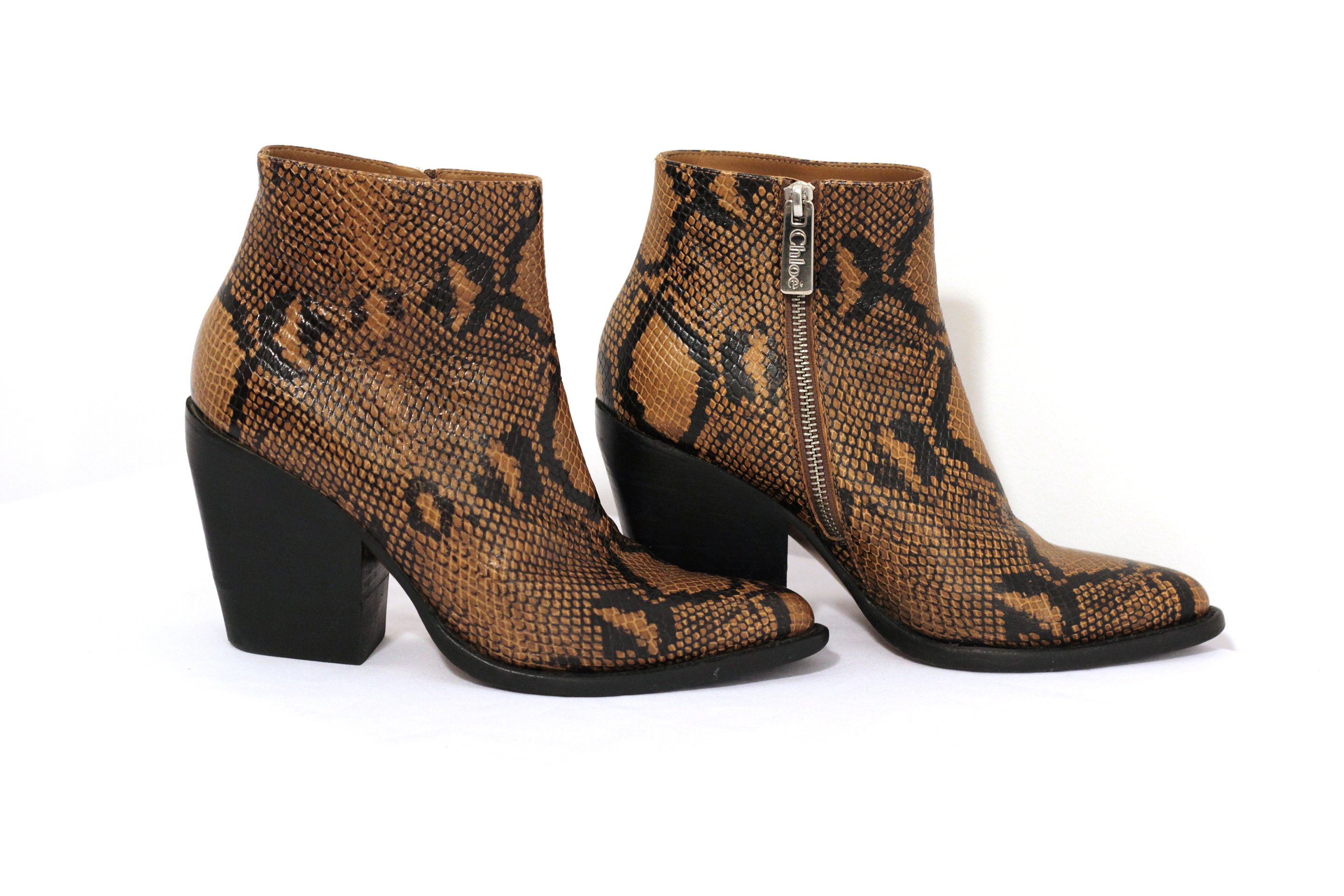 Chloe Chloé Rylee leather cowboy boots brownblack snakeskin EU39.5 Size US 8.5 / IT 38.5 - 2 Thumbnail