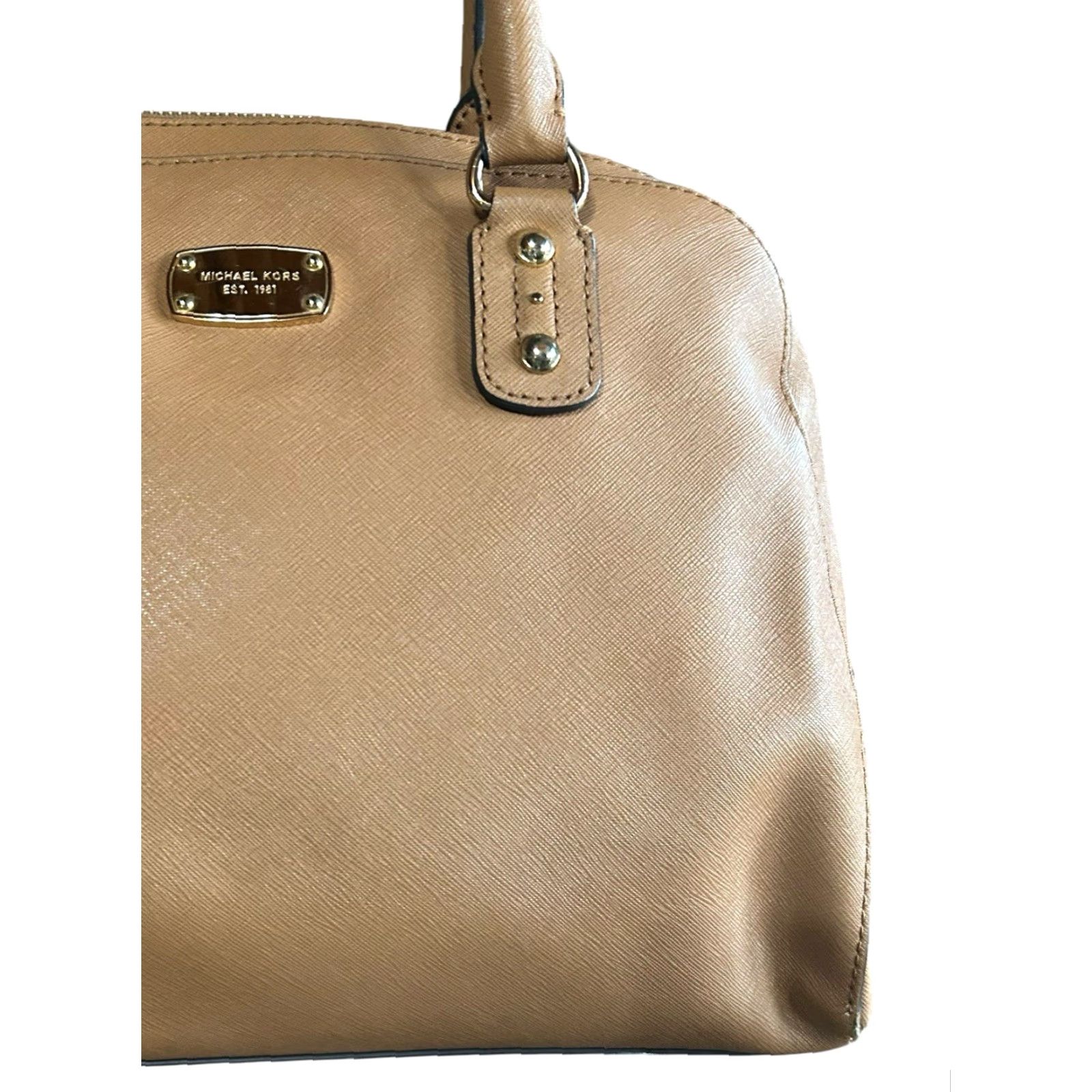 Michael Kors Michael Kors Leather Satchel Bag Brown Saffiano Top Handle Dome Handbag Ladies Medium Brown Leather Satchel Bag Front Markings Inside Stains Size M / US 6-8 / IT 42-44 - 4 Thumbnail