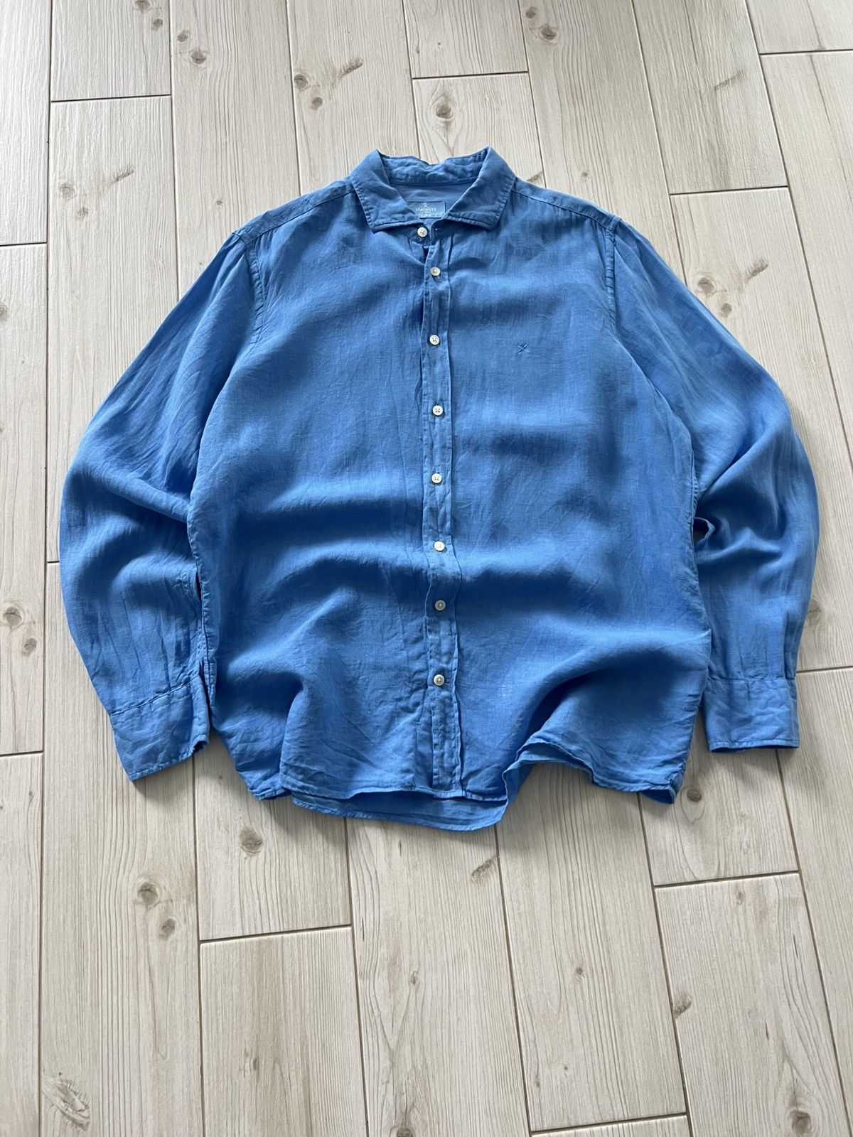 Hackett Hackett Logo-Embroidered Linen Shirt Blue XL Size US XL / EU 56 / 4 - 7 Thumbnail