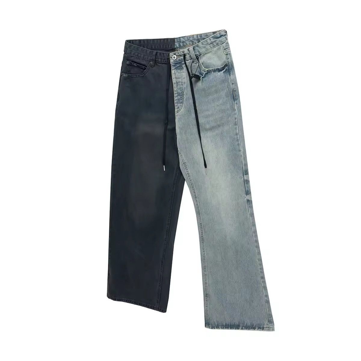 Japanese Brand × Jean Asymmetric Patchwork Drawstring Loose Jeans Size US 33 - 5 Thumbnail